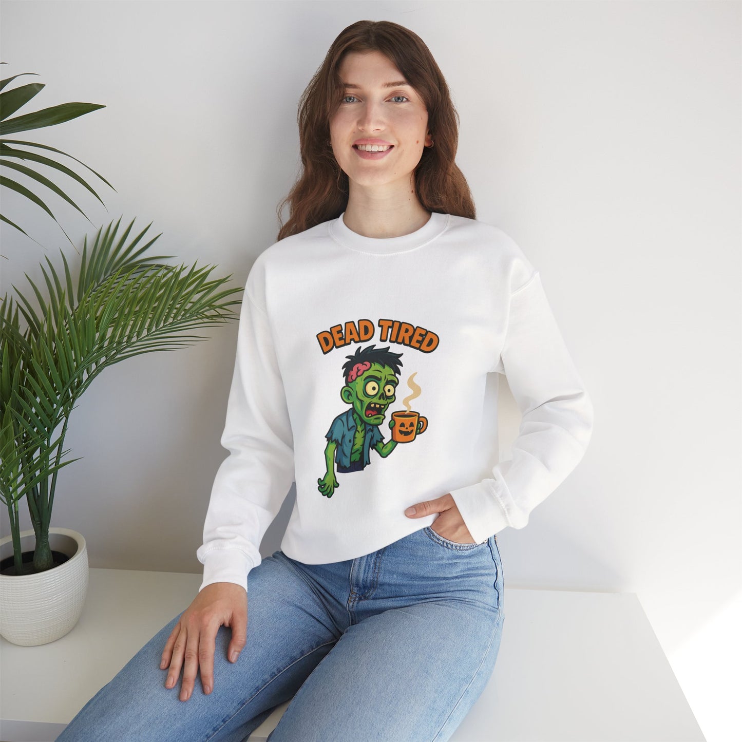 Dead Tired Zombie Sweatshirt, Funny Halloween Crewneck, Spooky Season Apparel