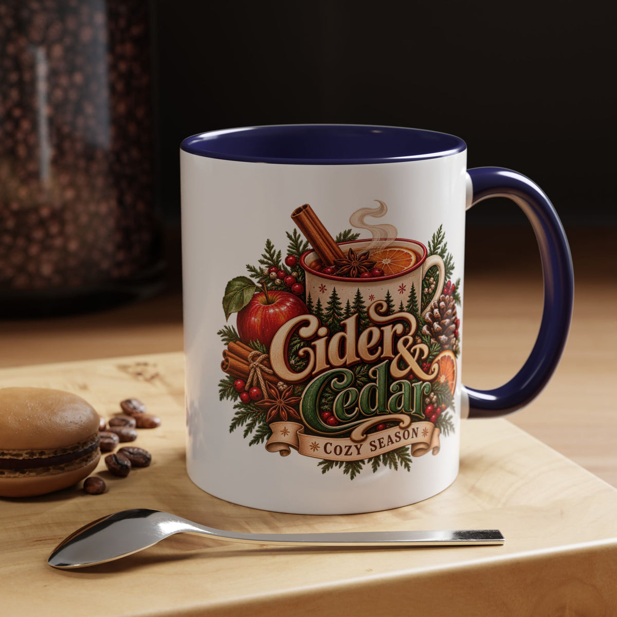 Cider & Cedar Accent Coffee Mug — Cozy Fall Hot Drink Gift (11 oz)