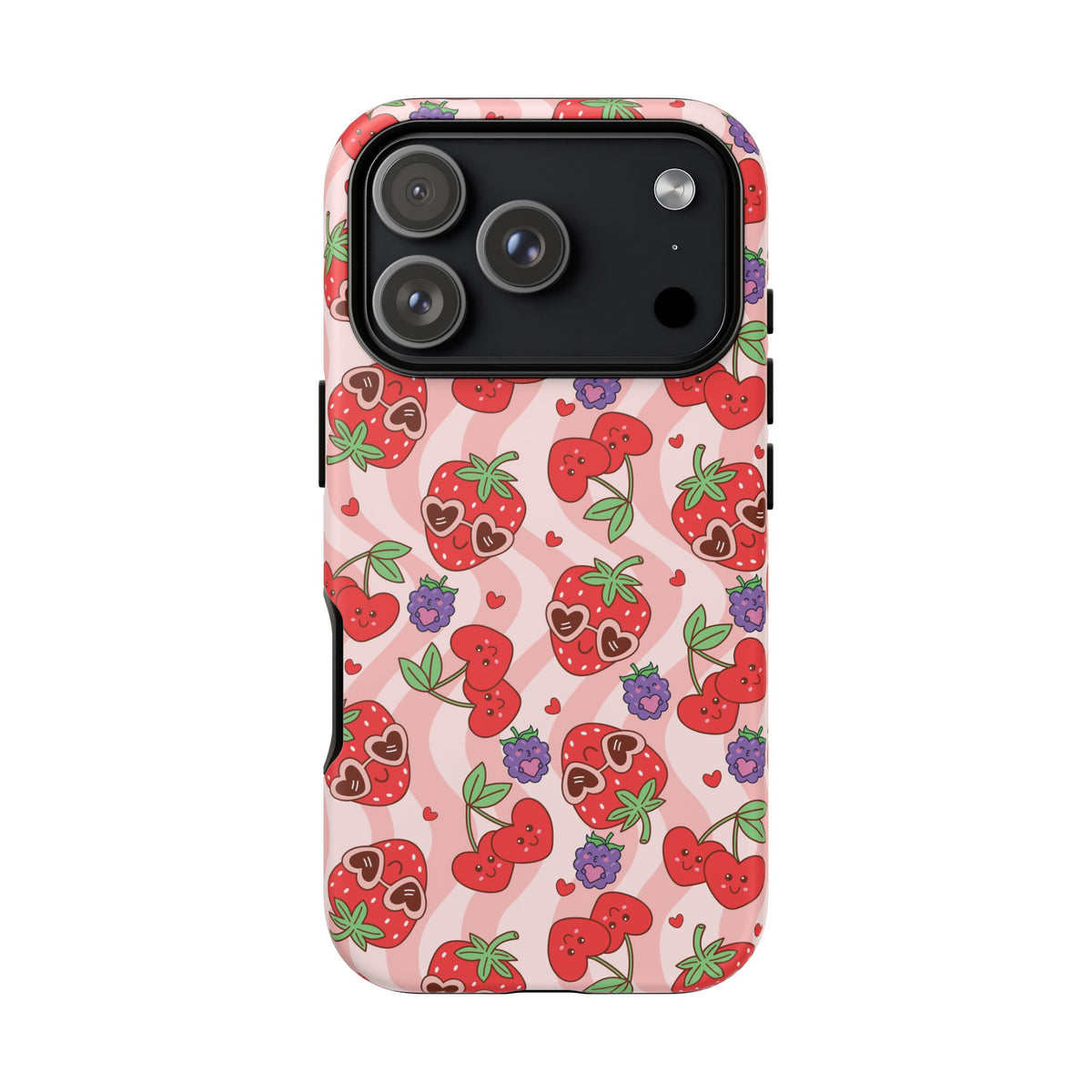 Cute Kawaii Strawberry & Cherry Phone Case — Pink Fruit Pattern Protective Case