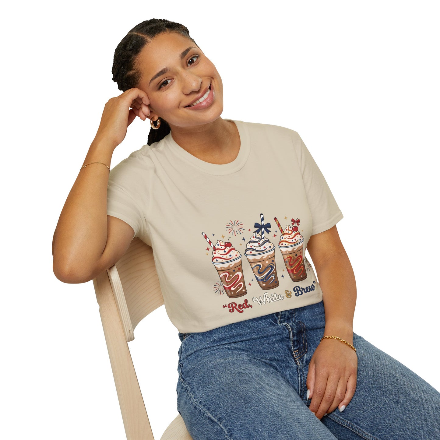 Patriotic Iced Coffee Tee — "Red, White & Brew" Graphic T‑Shirt