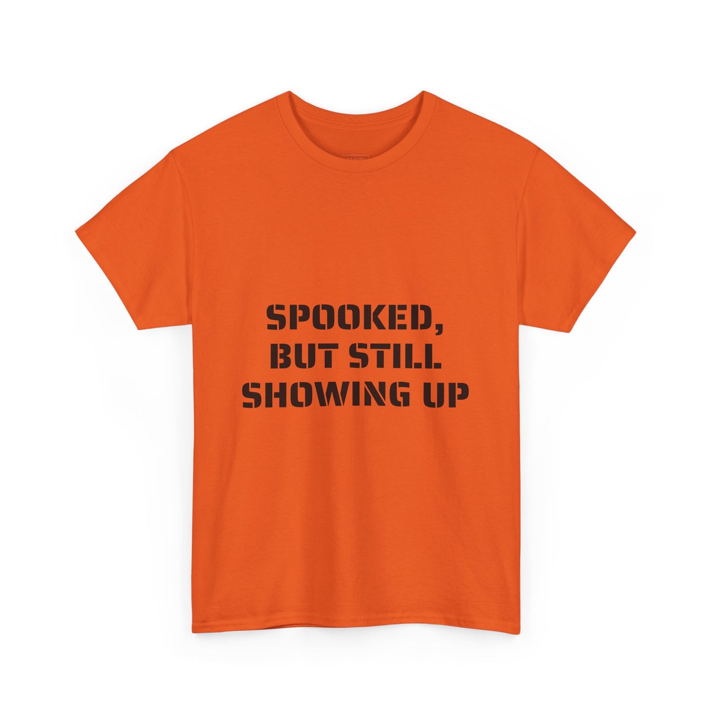 Spooked, But Still Showing Up Unisex Heavy Cotton Tee | Halloween, Funny T-Shirt