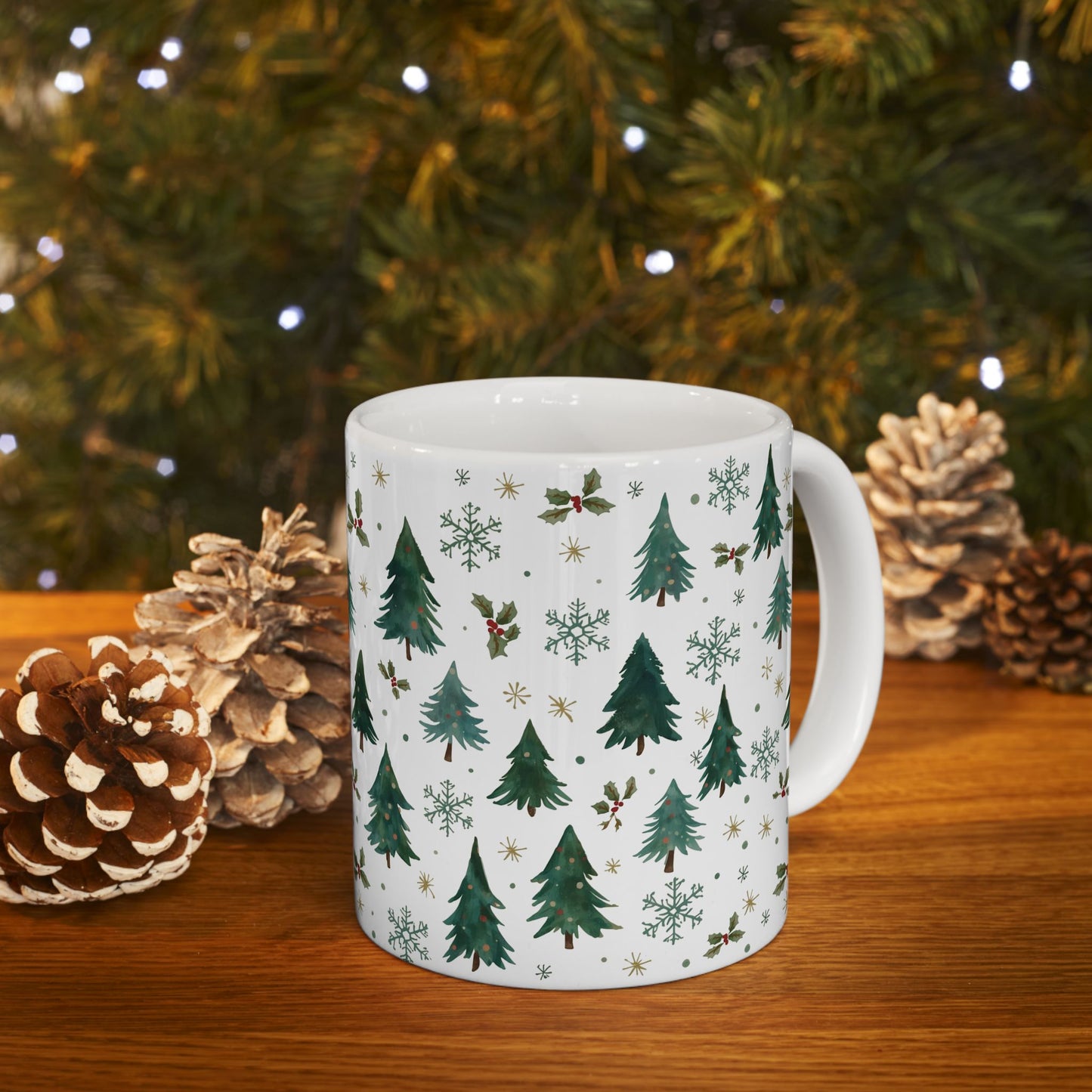 Christmas Ceramic Mug, Christmas Tree Themed Holiday Decor