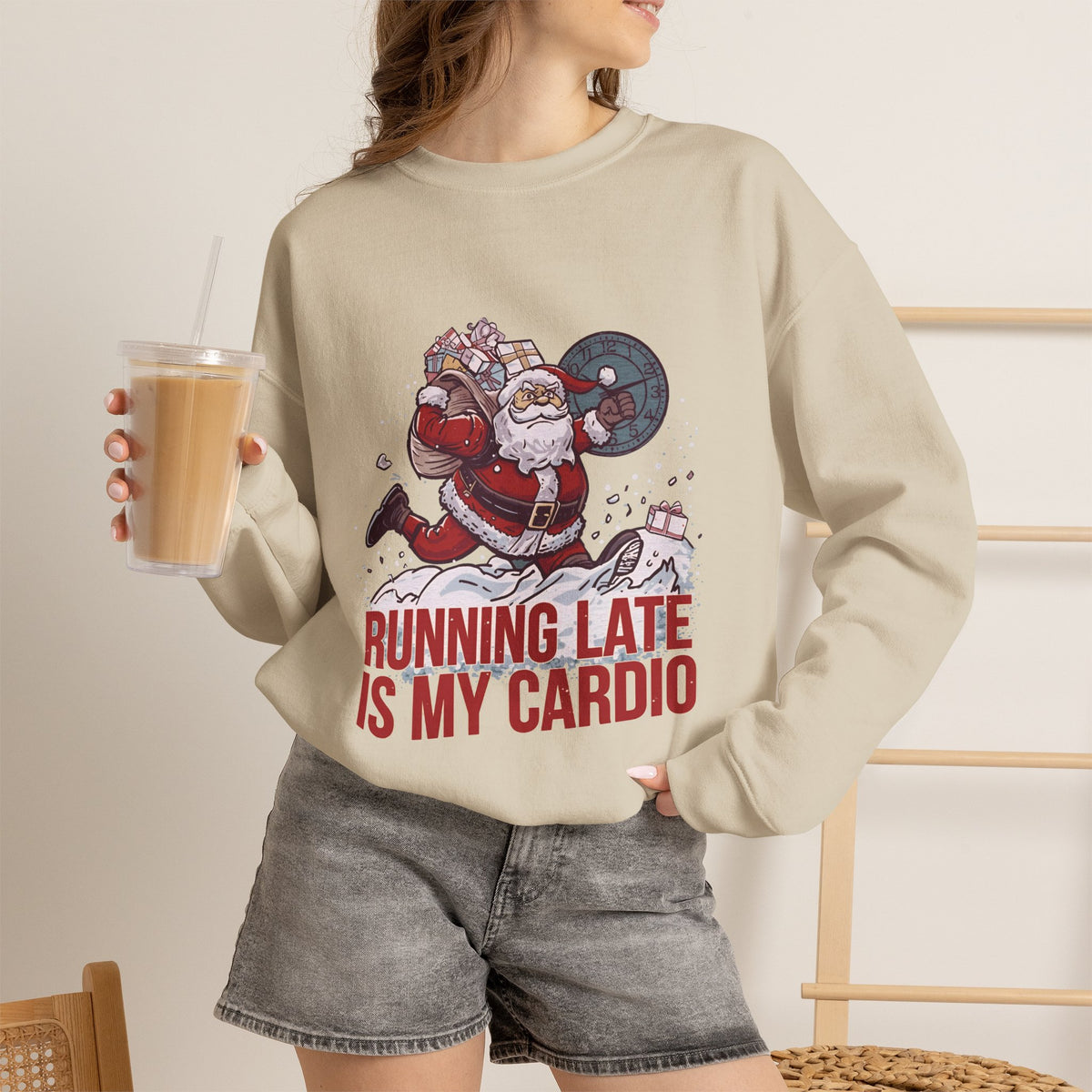 Santa Cardio Sweatshirt - Holiday Funny Gift, Christmas Apparel, Unisex Crewneck, Santa Workout