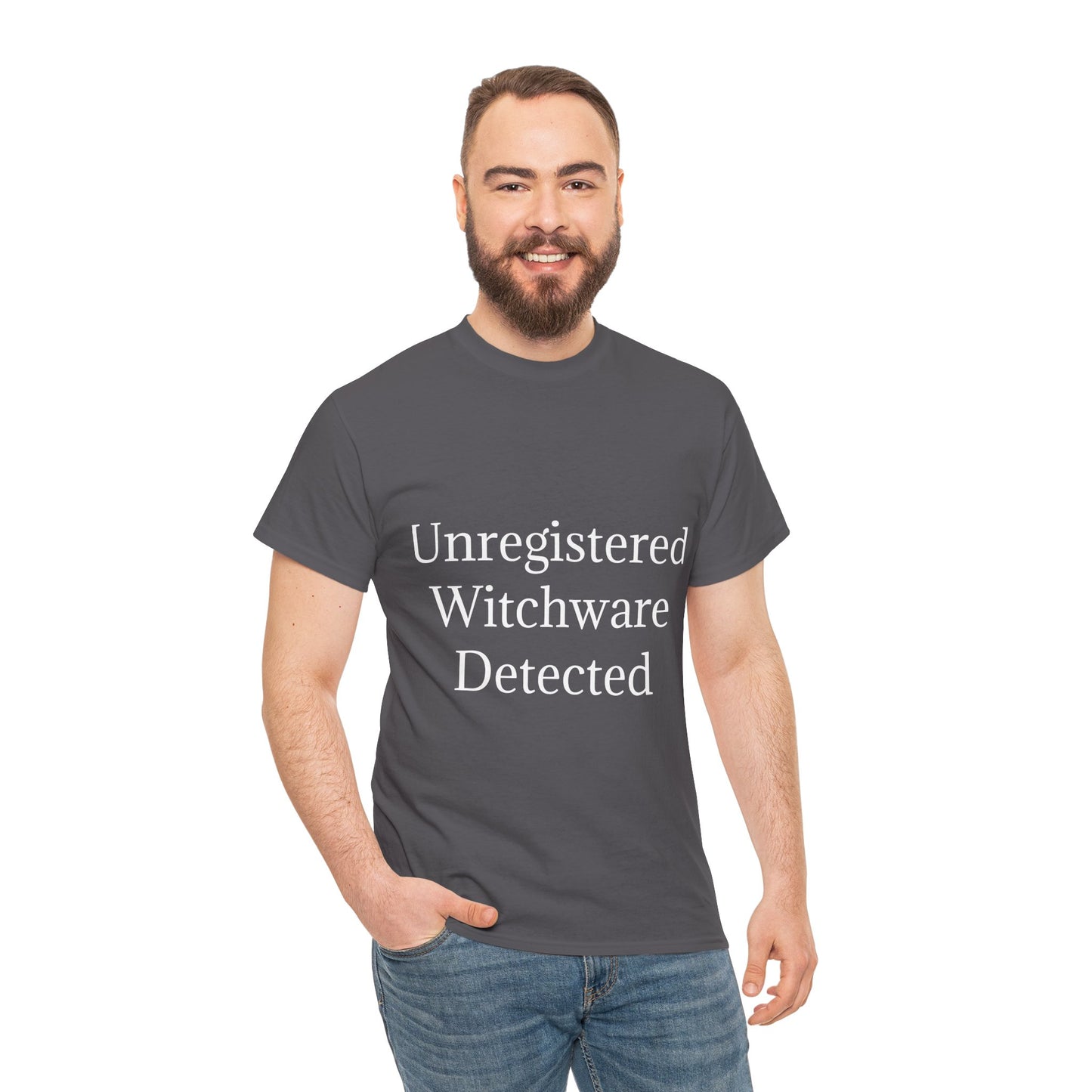 Unisex Heavy Cotton Tee - Unregistered Witchware Detected, Witchy Apparel, Halloween Tee