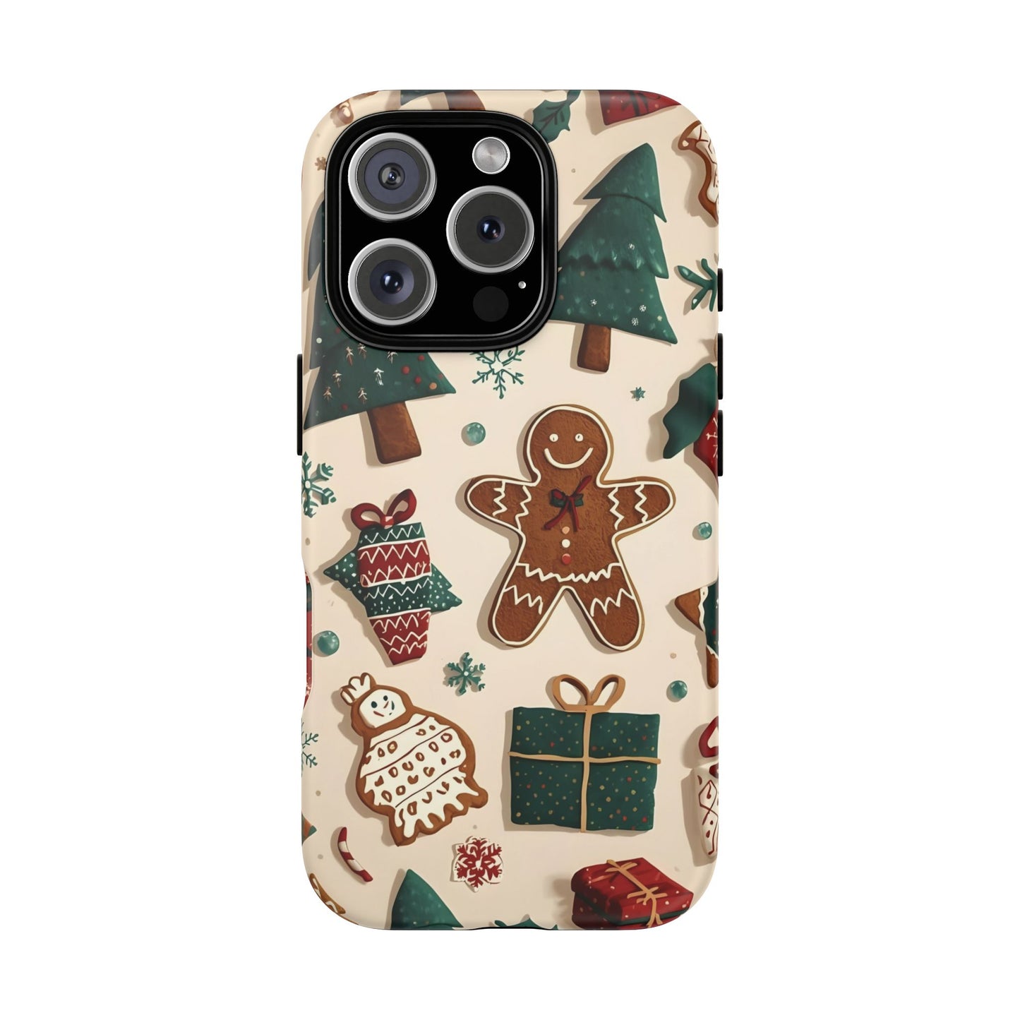 Christmas Phone Case with Gingerbread and Christmas Tree Design, Dual Layer Case for Iphone 17, 16, 15, 14, 13, 12, 11 & Samsung