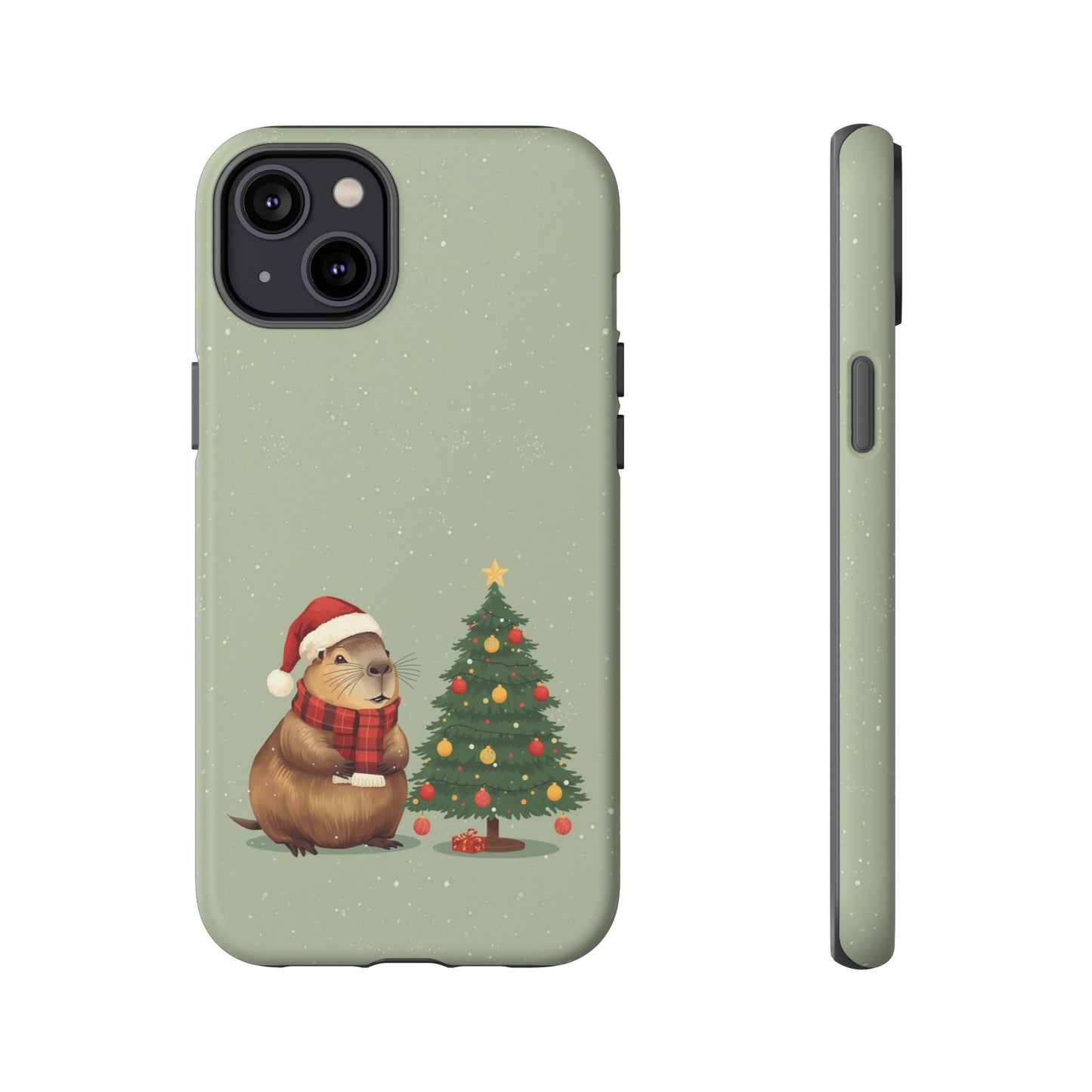 Christmas Phone Case with Capybara Design, Dual Layer Protective Case for Iphone 17, 16, 15, 14, 13 & Samsung