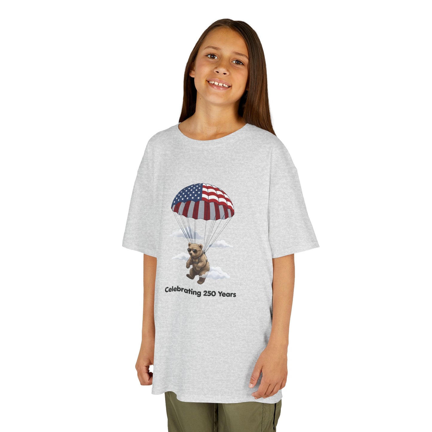 Kids Tee — Patriotic Parachute Bear "Celebrating 250 Years"