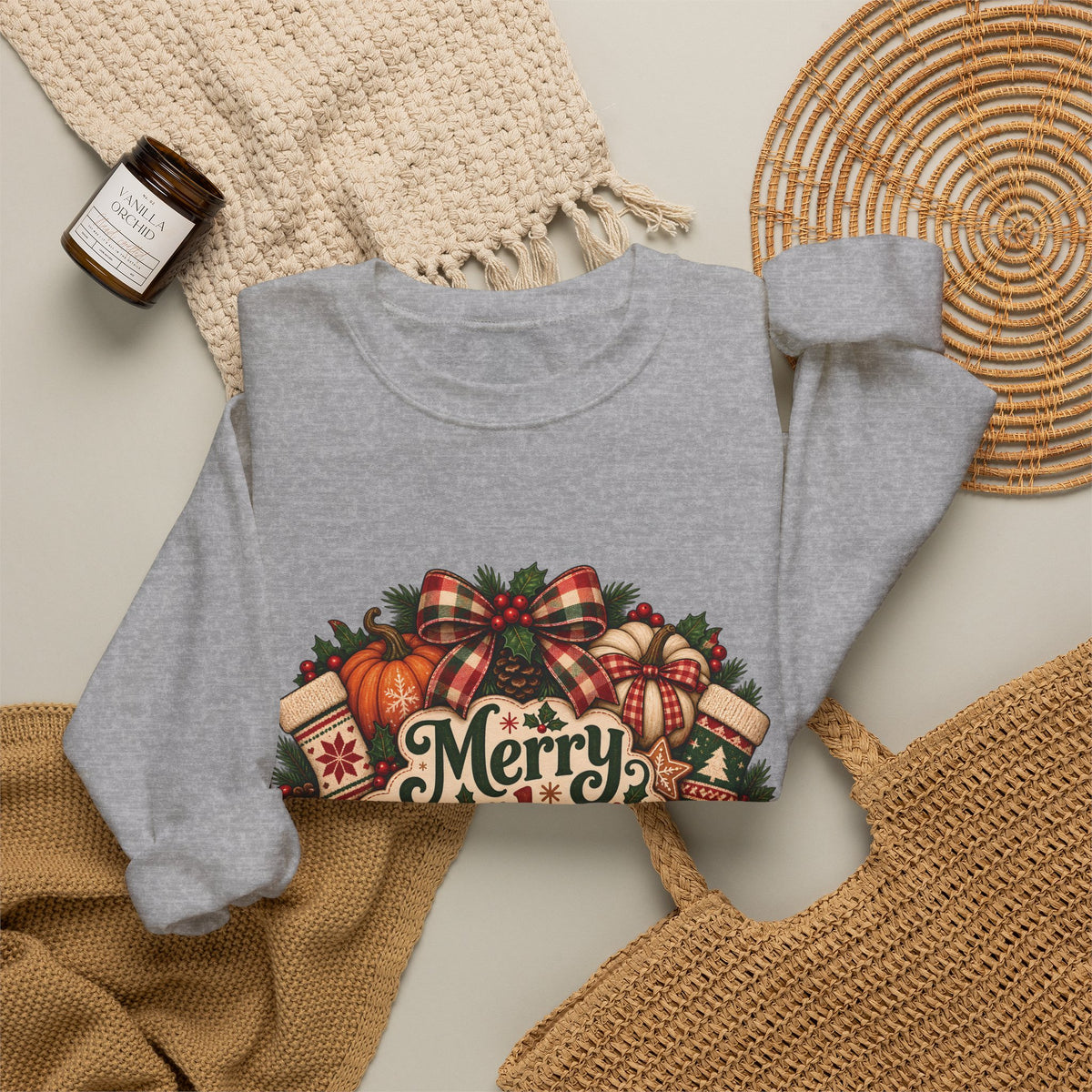 Merry Pumpkinmas Sweatshirt — Holiday Pumpkin Wreath Crewneck