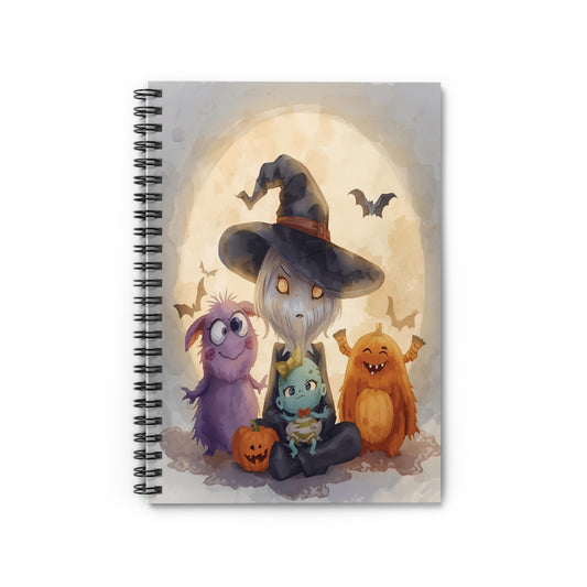 Halloween Whimsical Spiral Notebook | Cute Monster and Witch Design