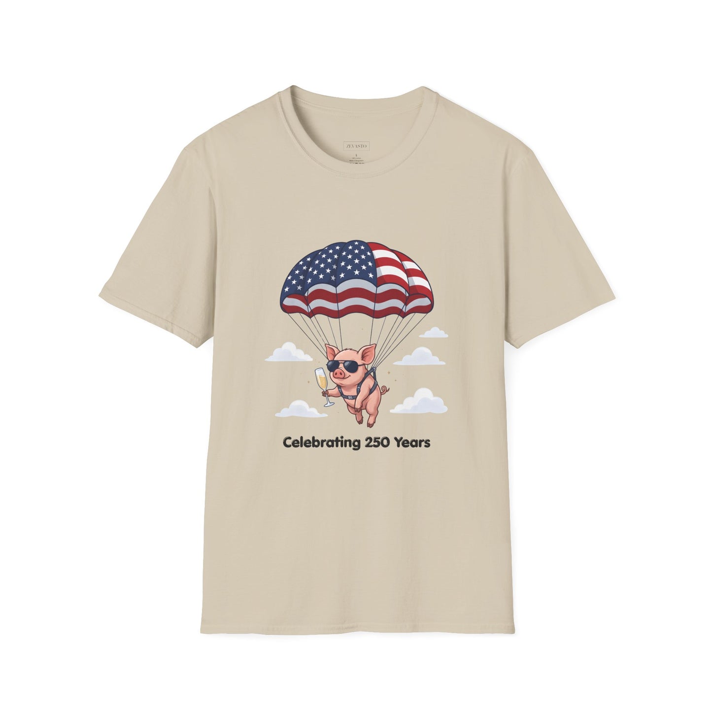 Patriotic Parachuting Piglet T-shirt - “Celebrating 250 Years”