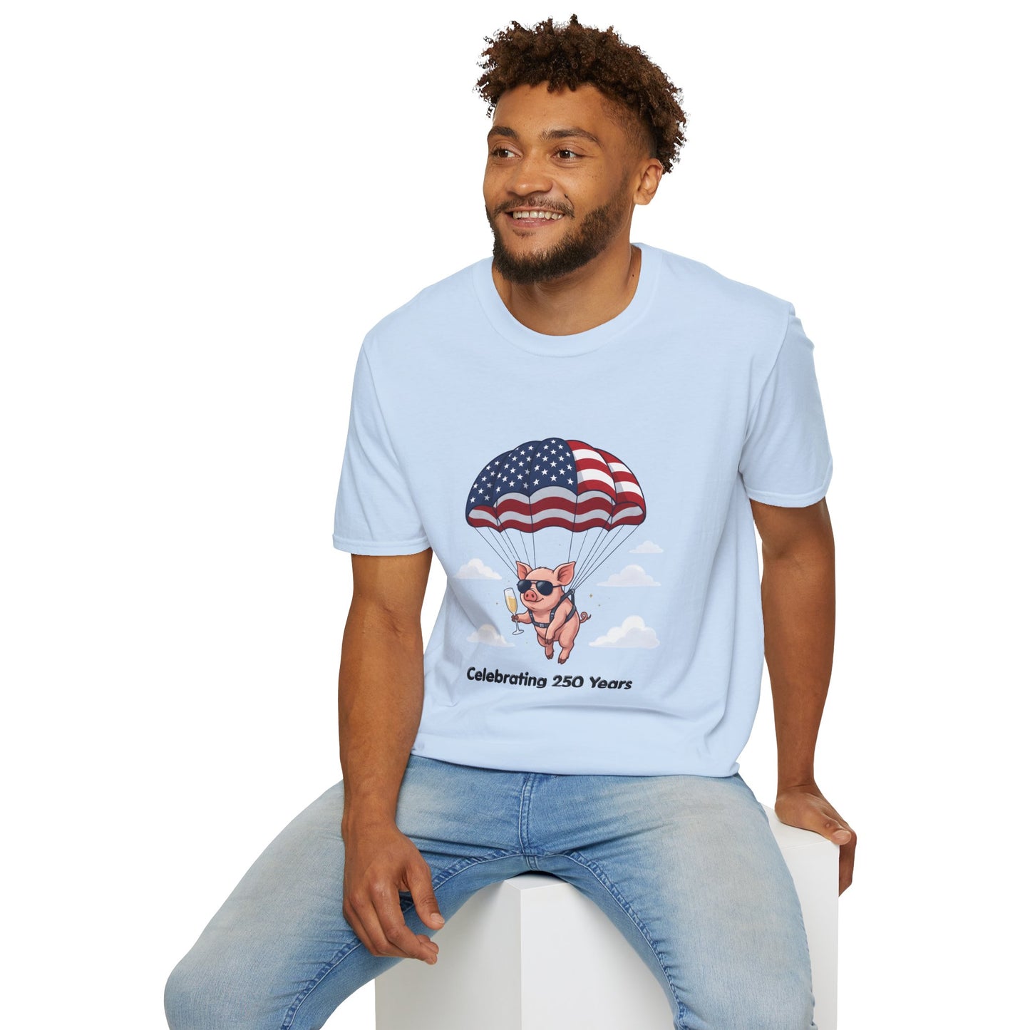 Patriotic Parachuting Piglet T-shirt - “Celebrating 250 Years”