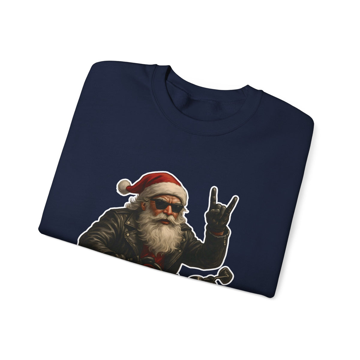 Santa Biker Crewneck Sweatshirt – 'Ho Ho Hell Yeah' Christmas Motorcycle Pullover