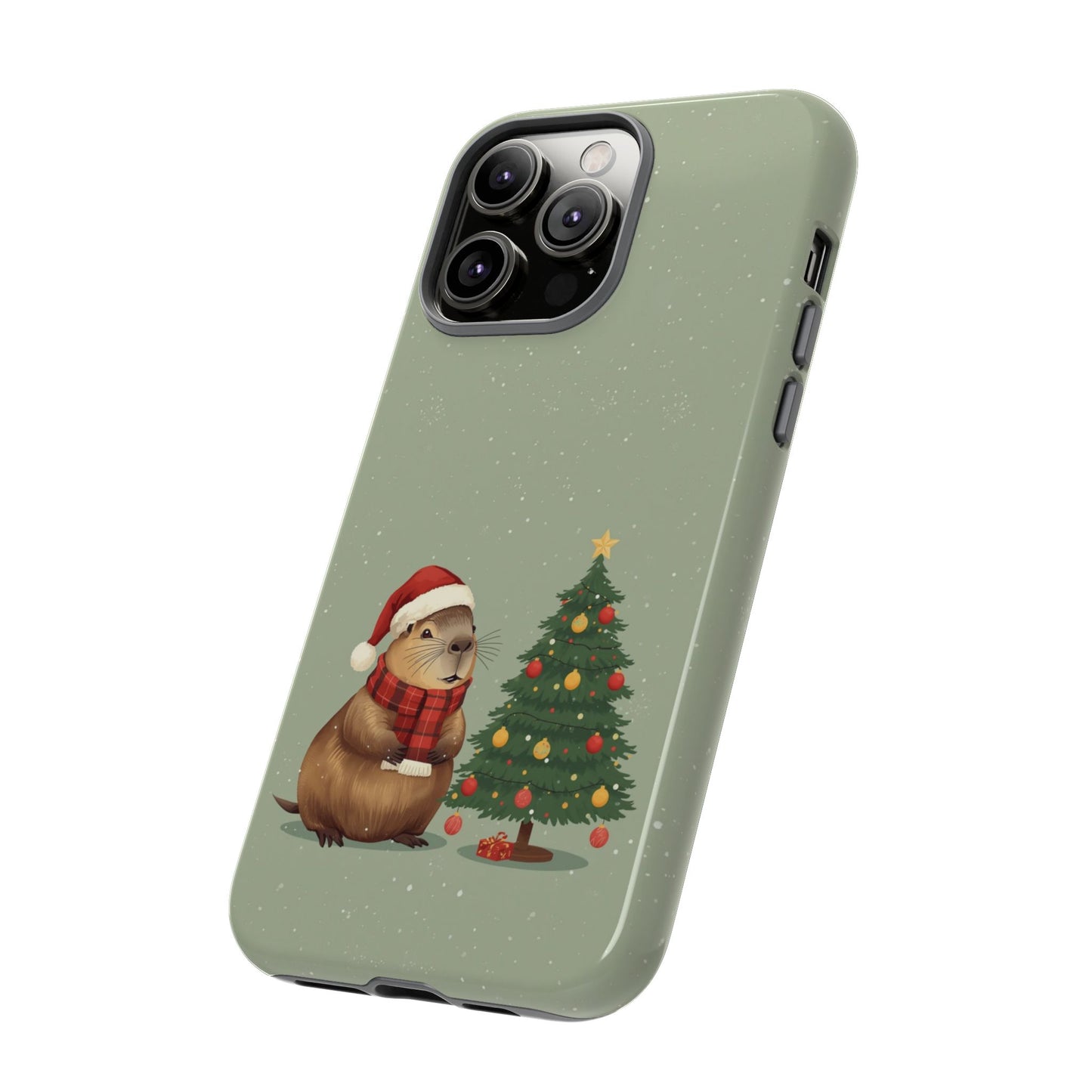 Christmas Phone Case with Capybara Design, Dual Layer Protective Case for Iphone 17, 16, 15, 14, 13 & Samsung