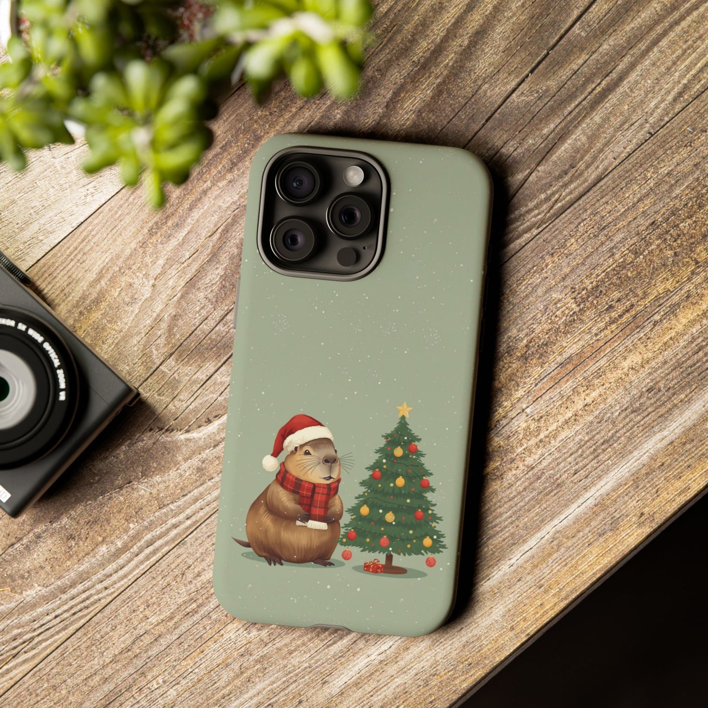 Christmas Phone Case with Capybara Design, Dual Layer Protective Case for Iphone 17, 16, 15, 14, 13 & Samsung