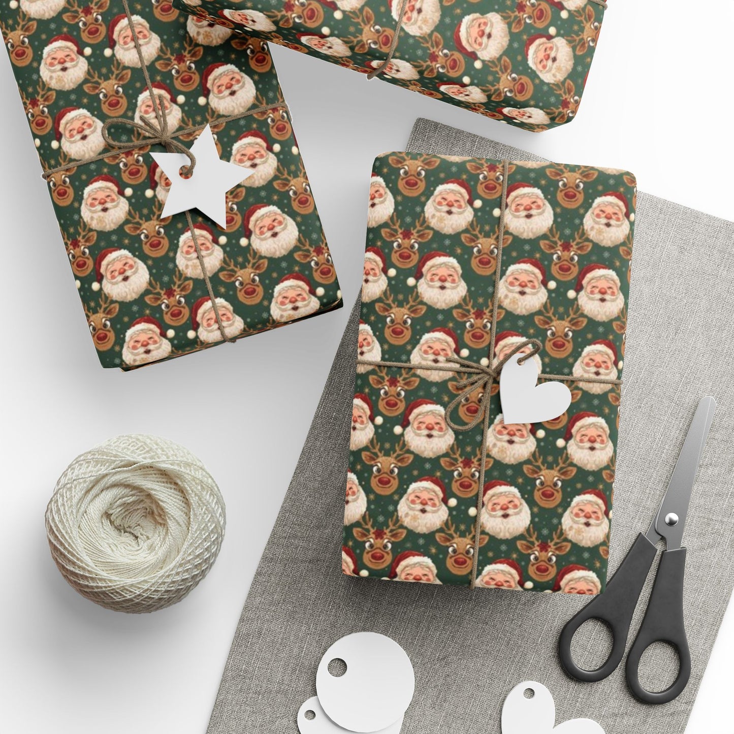 Christmas Gift Wrapping Papers, Holiday Elegant Gift Wrap, Luxury Paper for Gifts, Santa and Reindeer Design