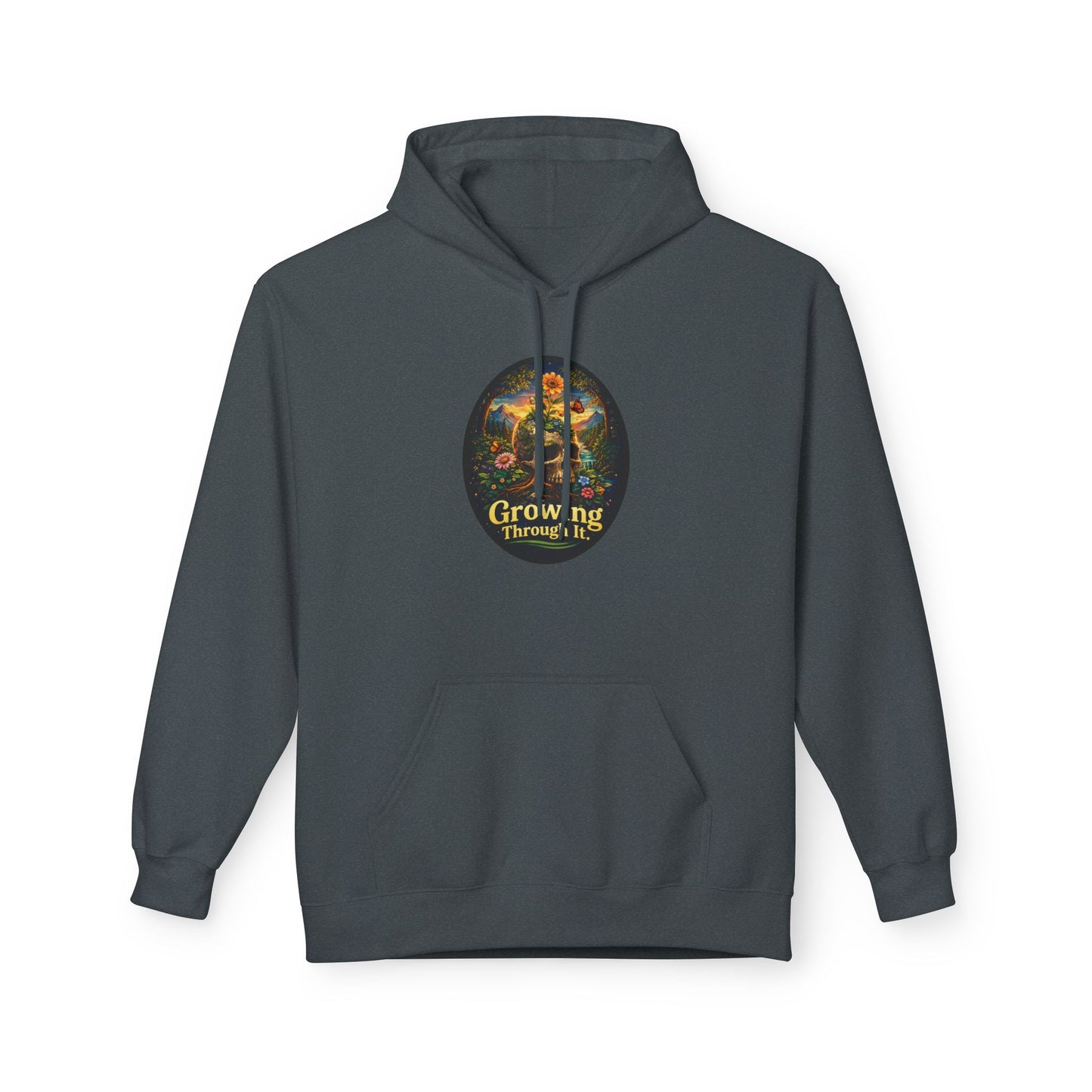 Growing Through It Hoodie – Earth Day Nature Skull Sweatshirt | Mental Growth & Healing Hoodie | Botanical Aesthetic Unisex Hoodie