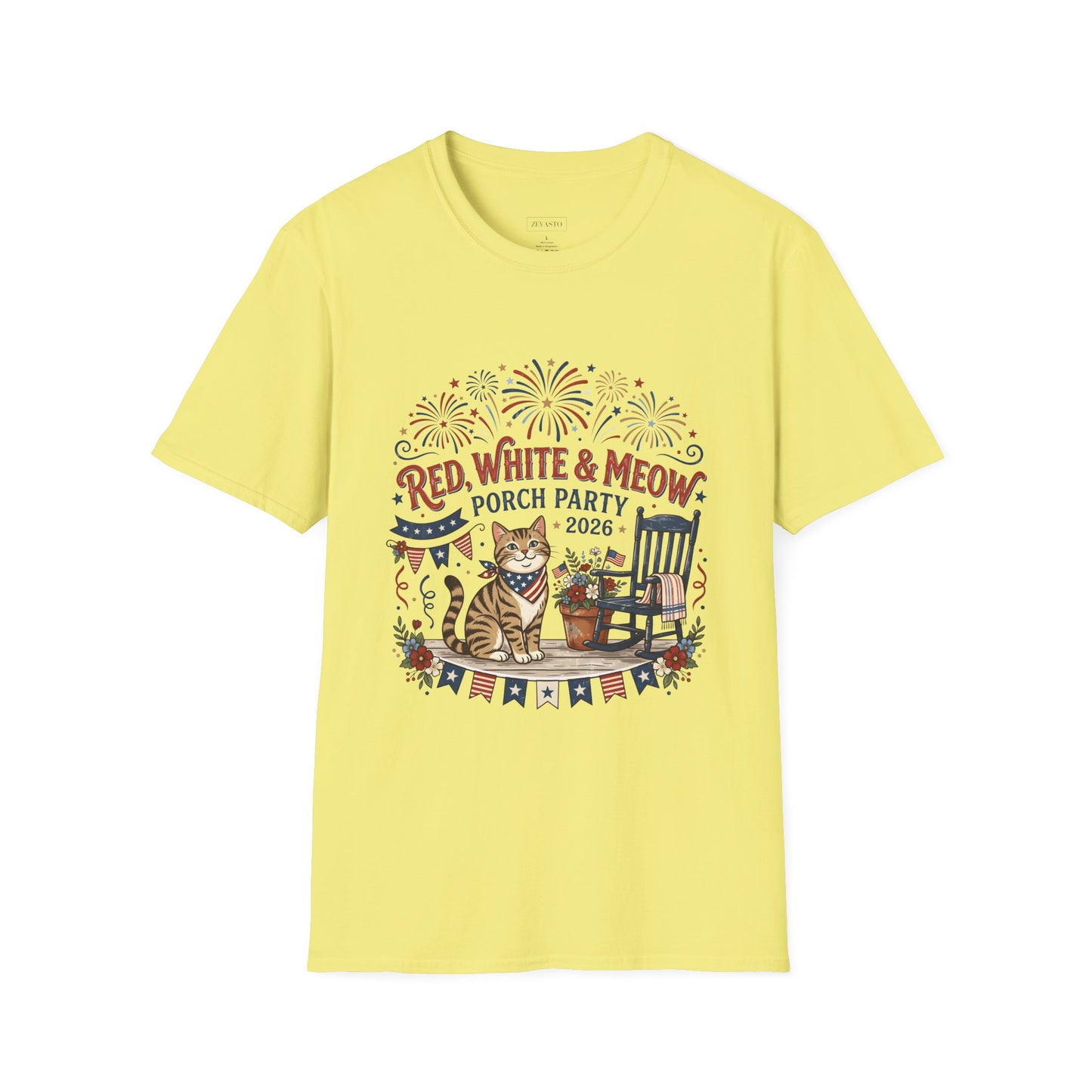 Red, White & Meow Porch Party T-Shirt — 2026 Patriotic Cat Tee, 4th of July Shirt, Independence Day Gift