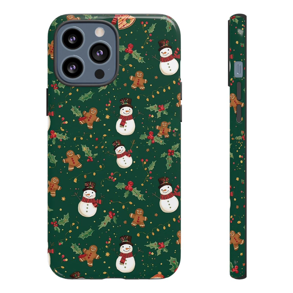 Christmas Phone Case with Snowmen and Gingerbread Design, Dual Layer Phone Case for Iphone & Samsung