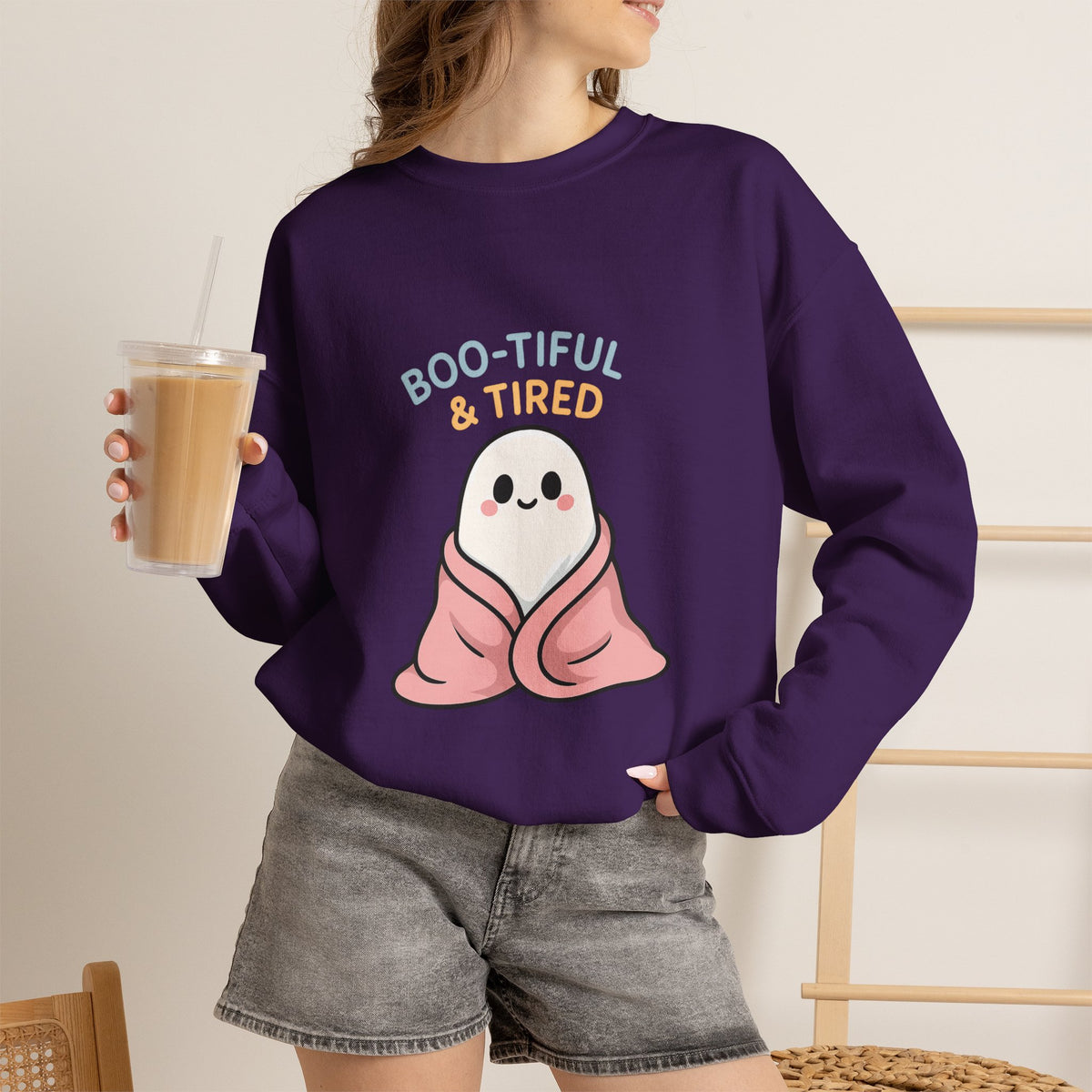 Boo-tiful & Tired Sweatshirt, Halloween-Themed Design