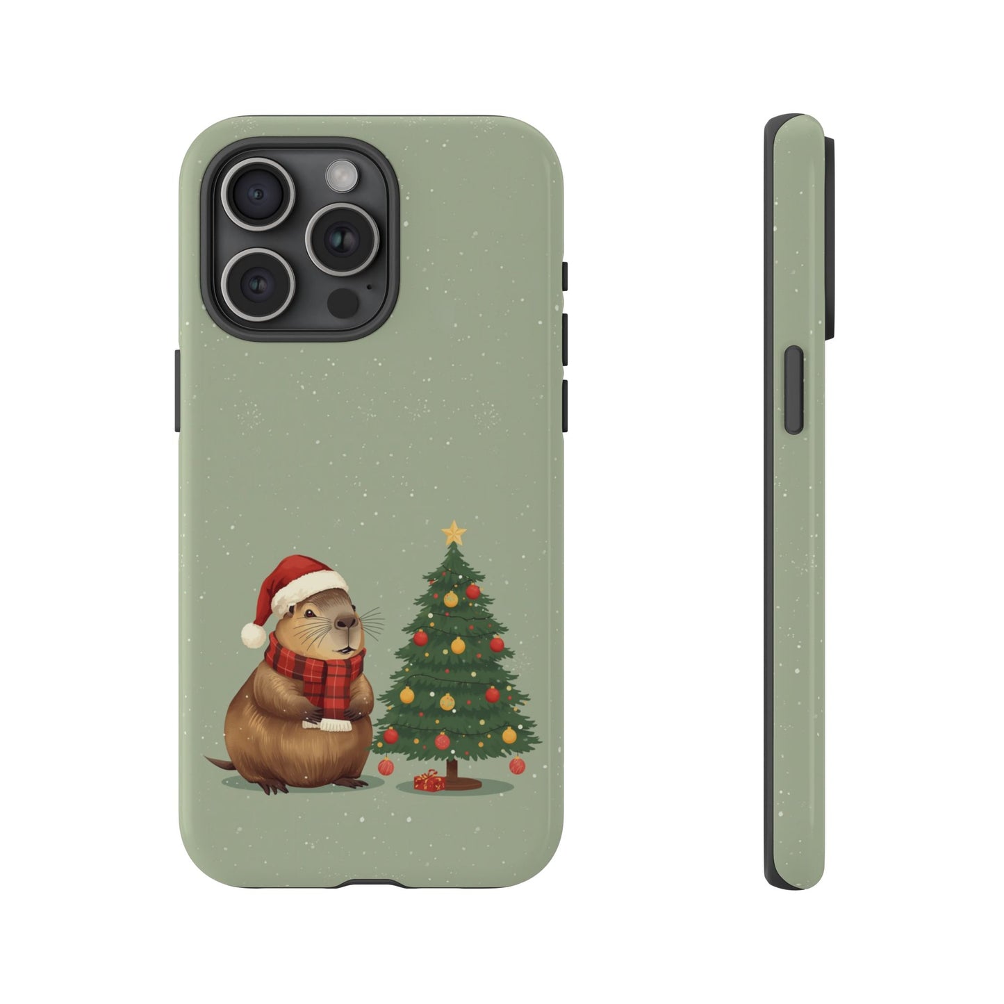 Christmas Phone Case with Capybara Design, Dual Layer Protective Case for Iphone 17, 16, 15, 14, 13 & Samsung