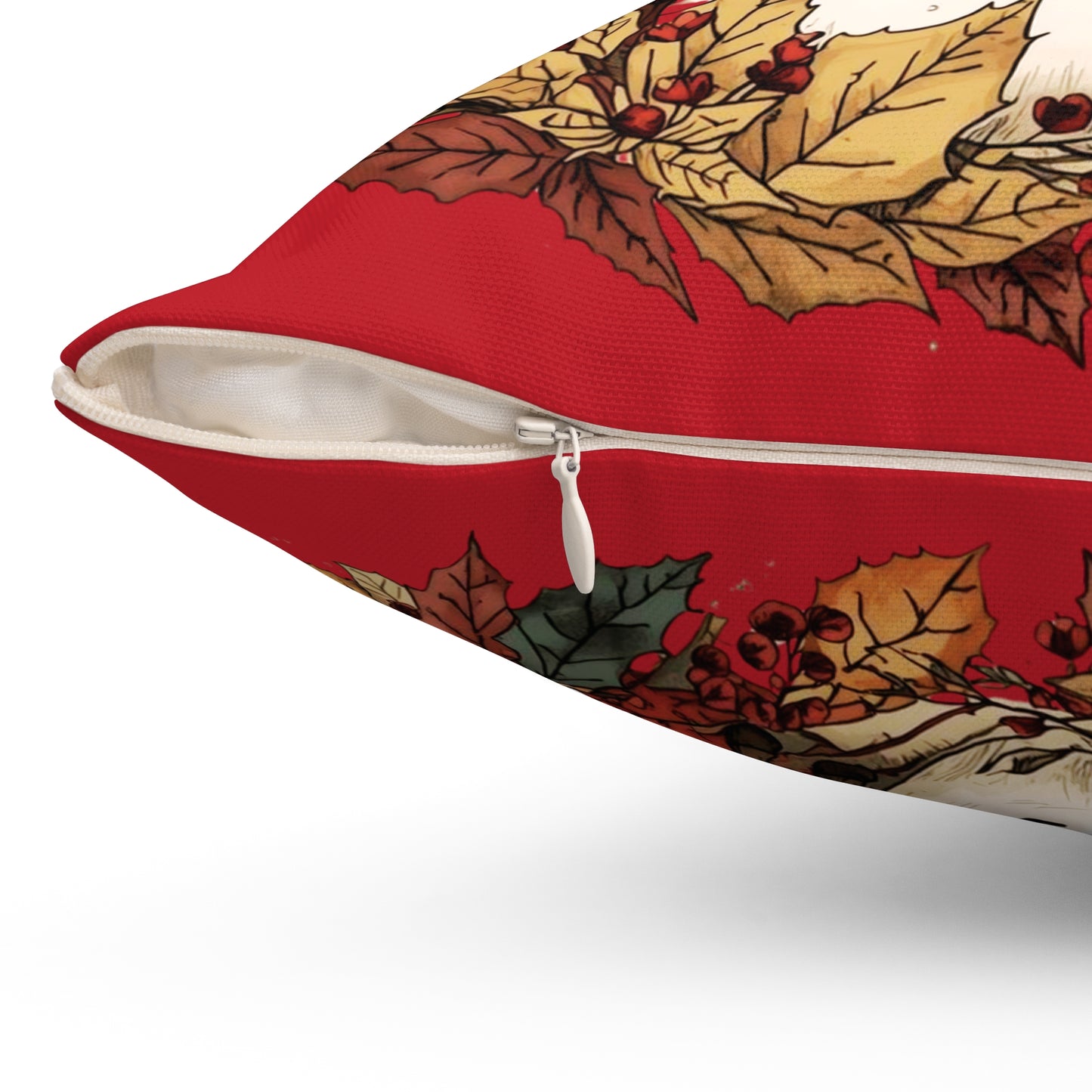 Christmas Snowman & Reindeer Decorative Pillow — Red Holiday Throw Cushion