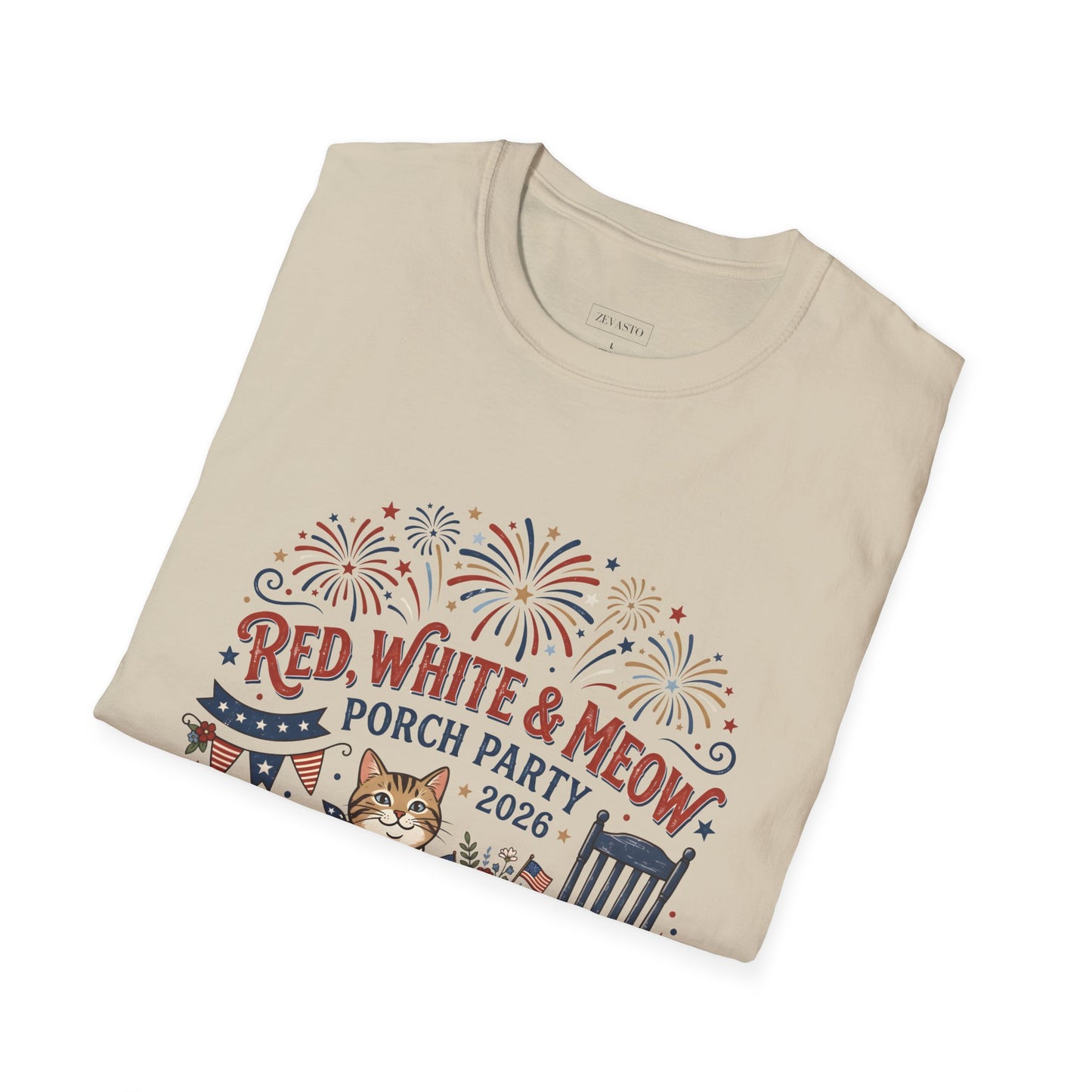 Red, White & Meow Porch Party T-Shirt — 2026 Patriotic Cat Tee, 4th of July Shirt, Independence Day Gift