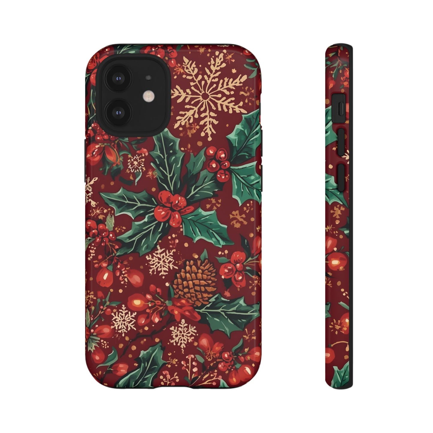 Christmas Floral Phone Case, Dual Layer Case for Iphone 17, 16, 15, 14, 13, 12, 11 & Samsung