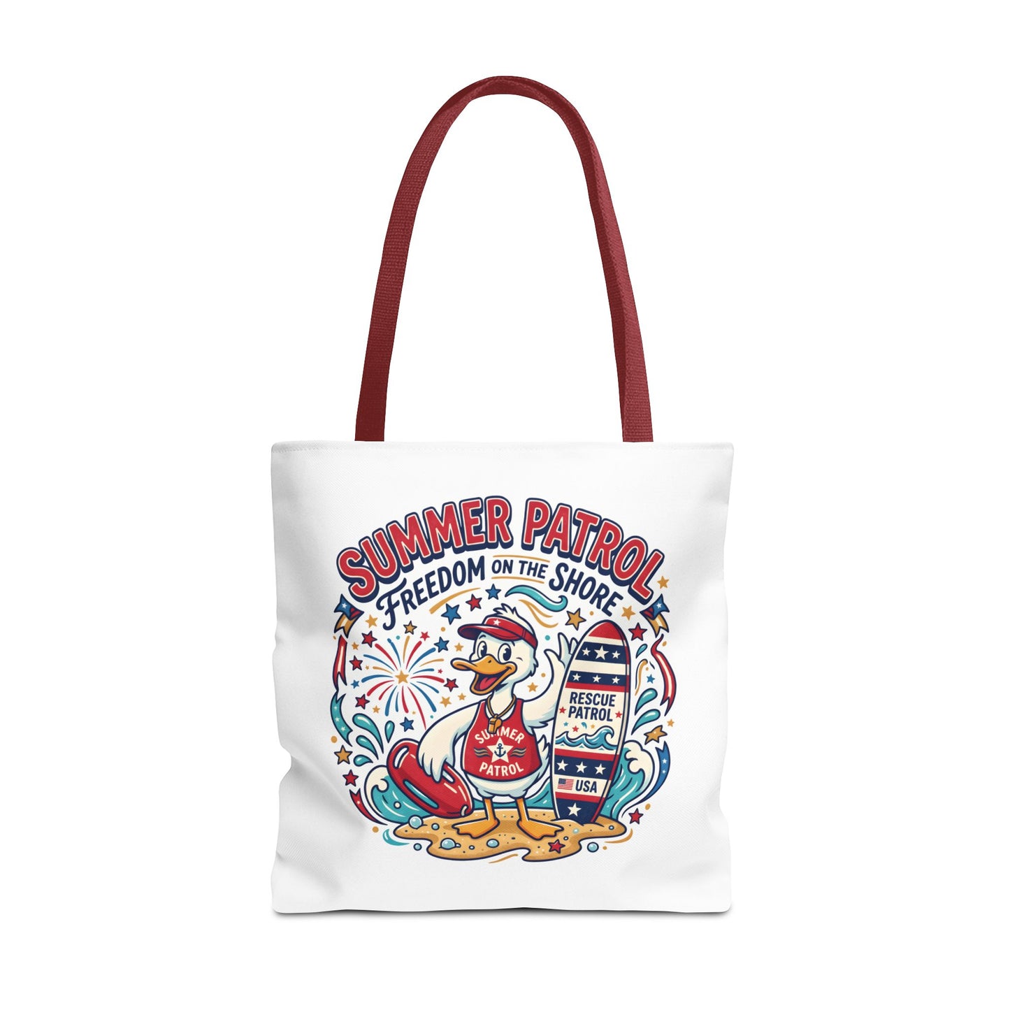 Summer Patrol Beach Tote Bag – 'Freedom on the Shore' Patriotic Design, 4th of July Gift