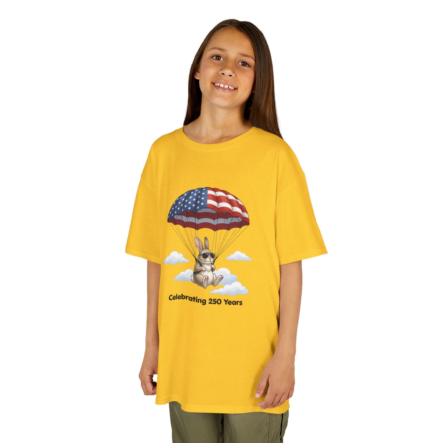 Kids Tee — Bunny with Parachute “Celebrating 250 Years”