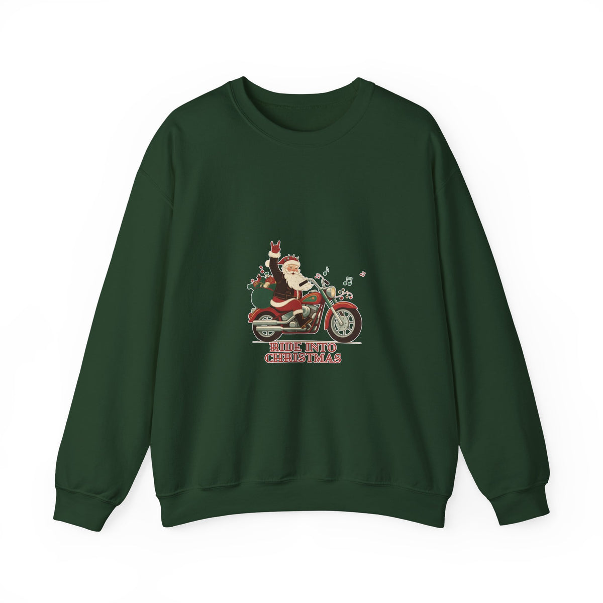 Christmas Motorcycle Sweatshirt - "Ride Into Christmas" Santa Biker Holiday Crewneck