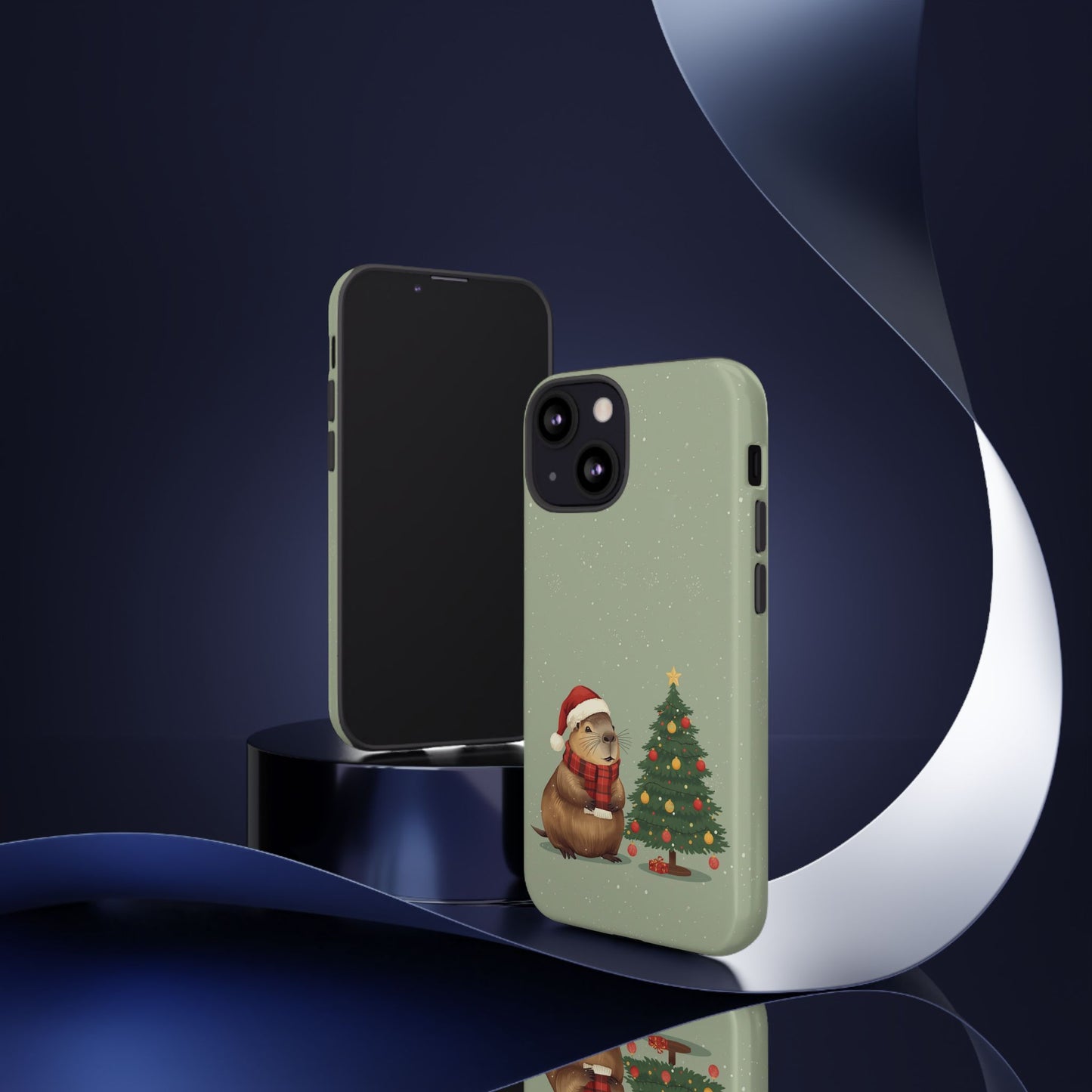 Christmas Phone Case with Capybara Design, Dual Layer Protective Case for Iphone 17, 16, 15, 14, 13 & Samsung