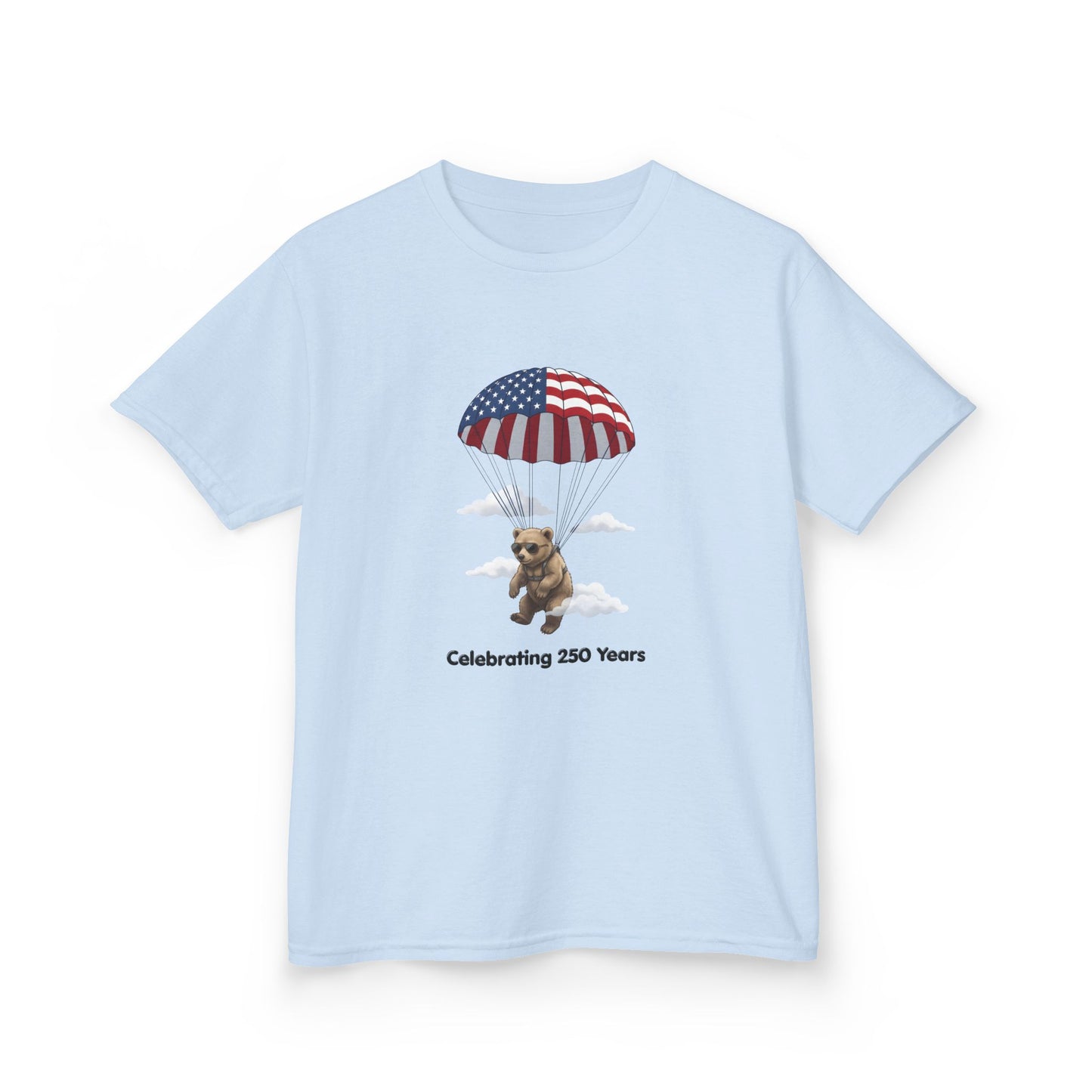 Kids Tee — Patriotic Parachute Bear "Celebrating 250 Years"