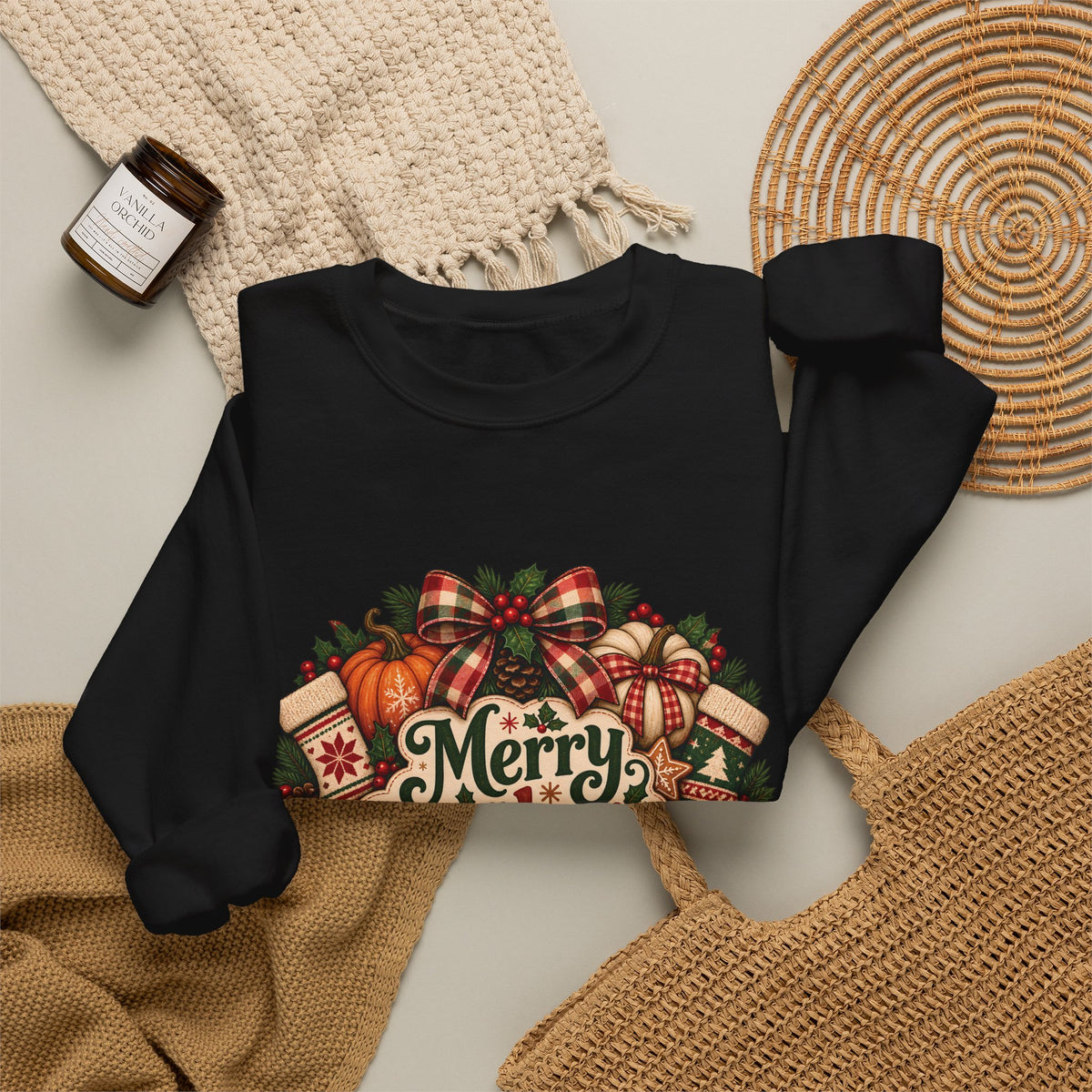 Merry Pumpkinmas Sweatshirt — Holiday Pumpkin Wreath Crewneck