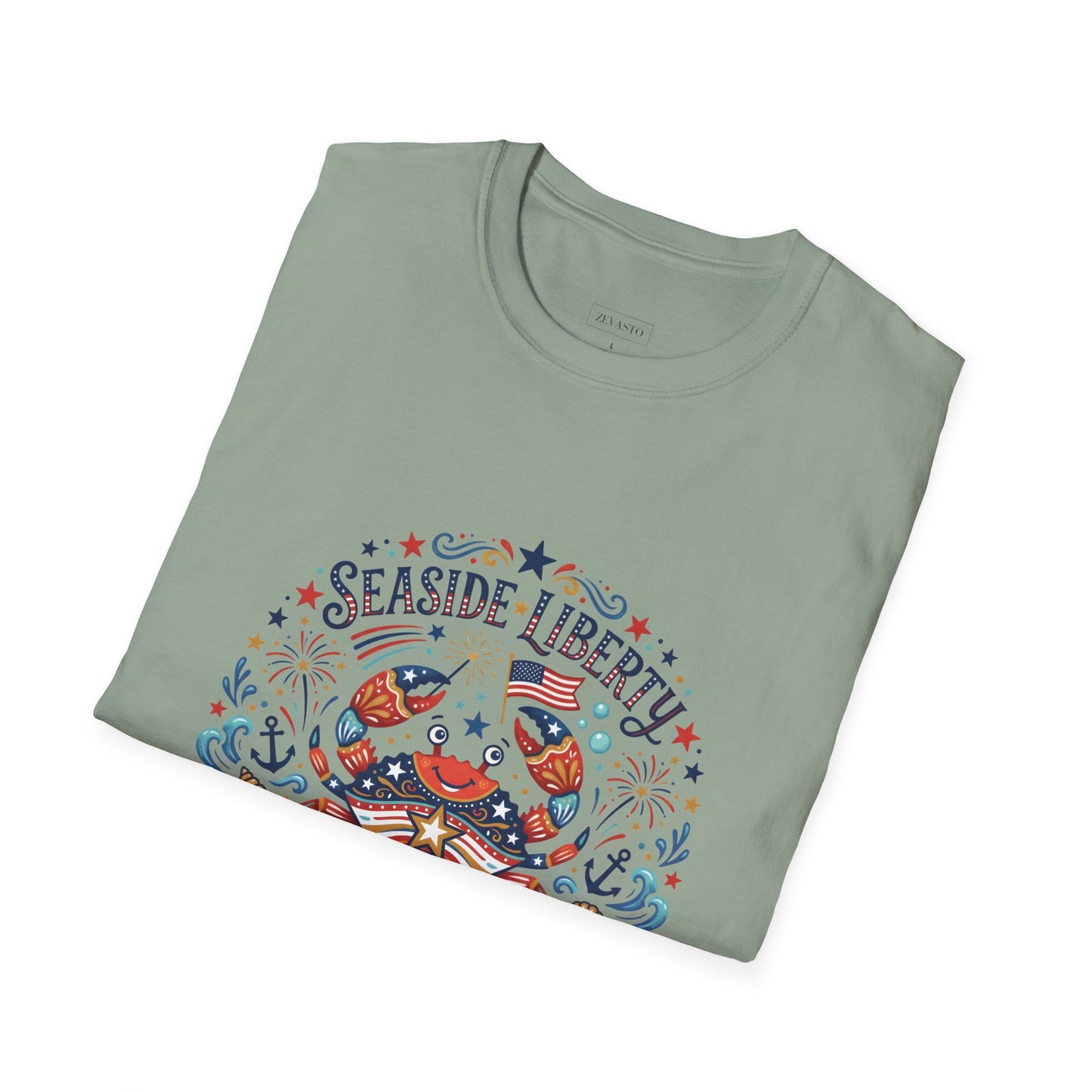 Seaside Liberty Crab T-Shirt — 4th of July Patriotic Summer Beach Tee