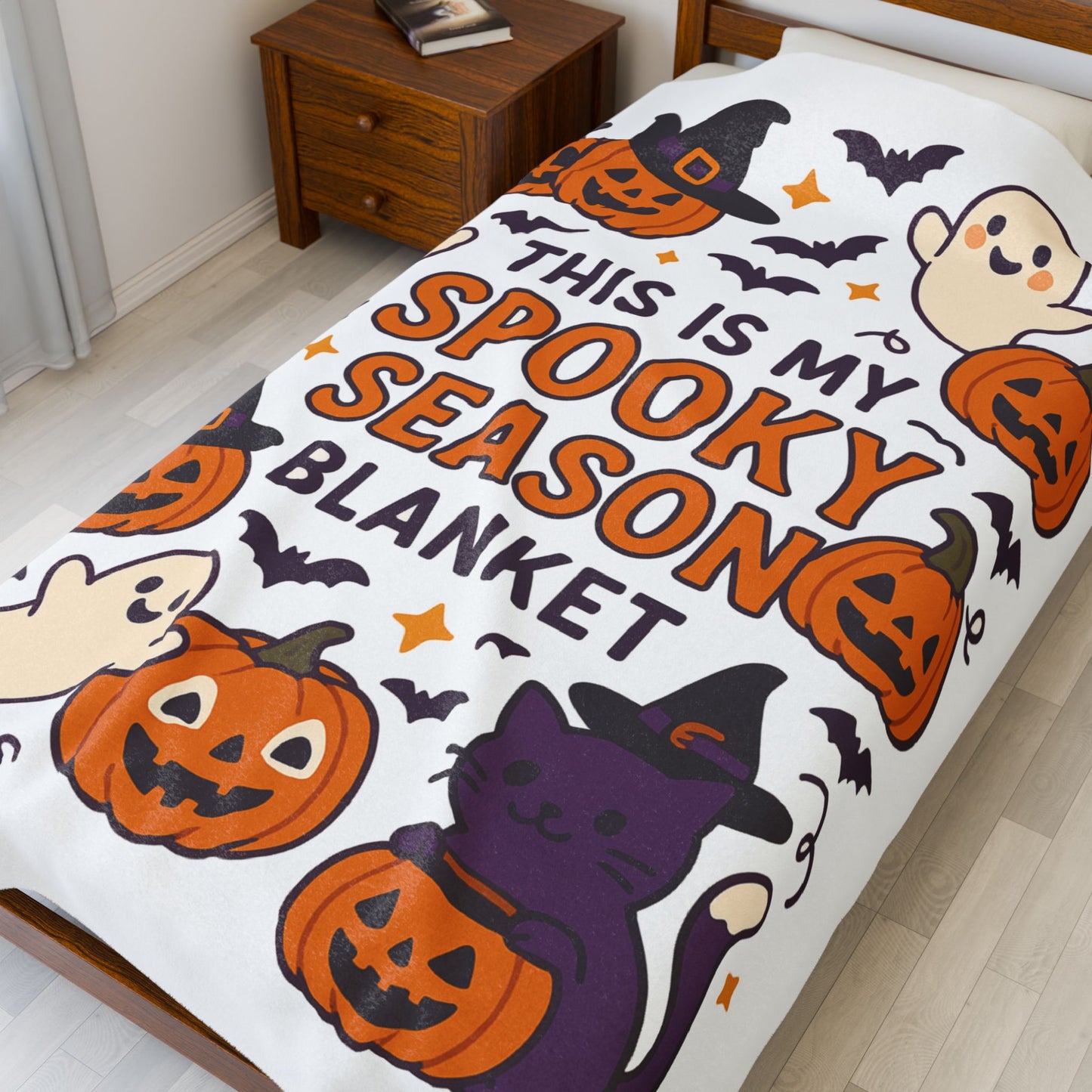 Halloween Themed Velveteen Plush Blanket, Cozy-Spooky Blanket