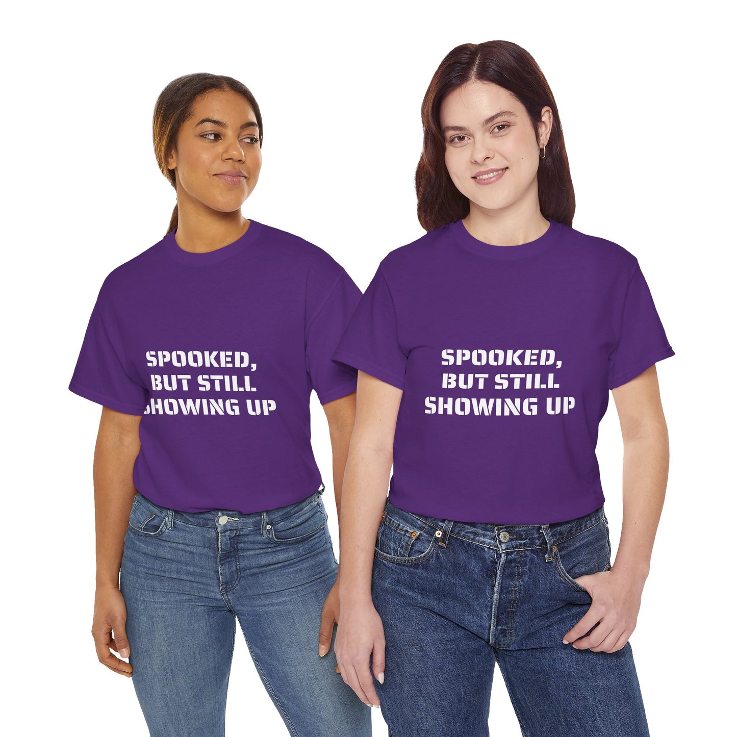 Spooked, But Still Showing Up Unisex Heavy Cotton Tee | Halloween, Funny T-Shirt