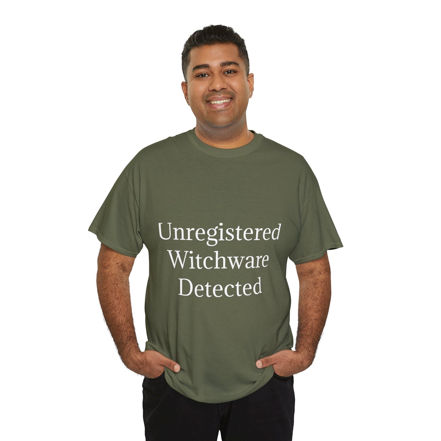 Unisex Heavy Cotton Tee - Unregistered Witchware Detected, Witchy Apparel, Halloween Tee