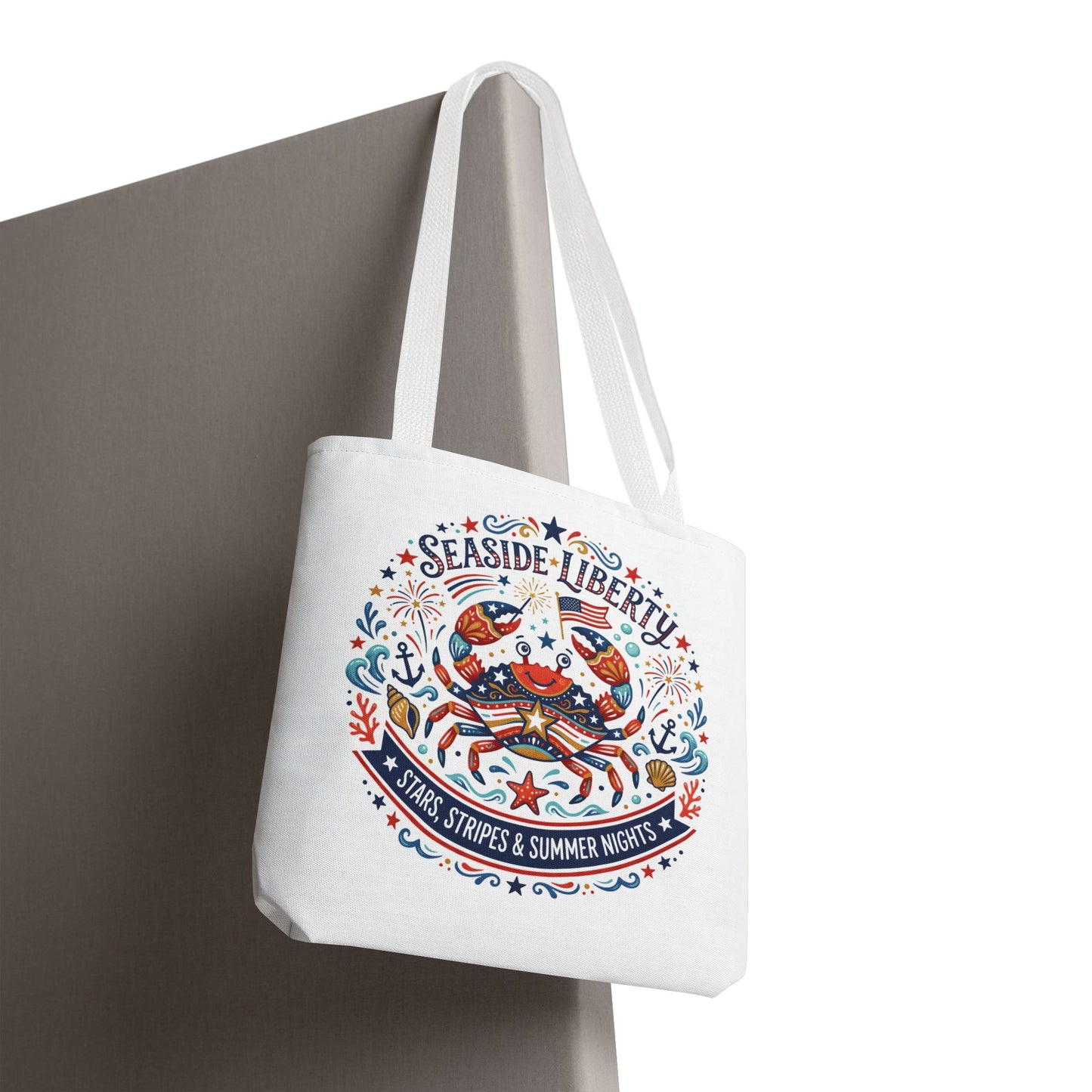 Seaside Liberty Tote Bag — 4th of July, Patriotic Bag "Stars, Stripes & Summer Nights"