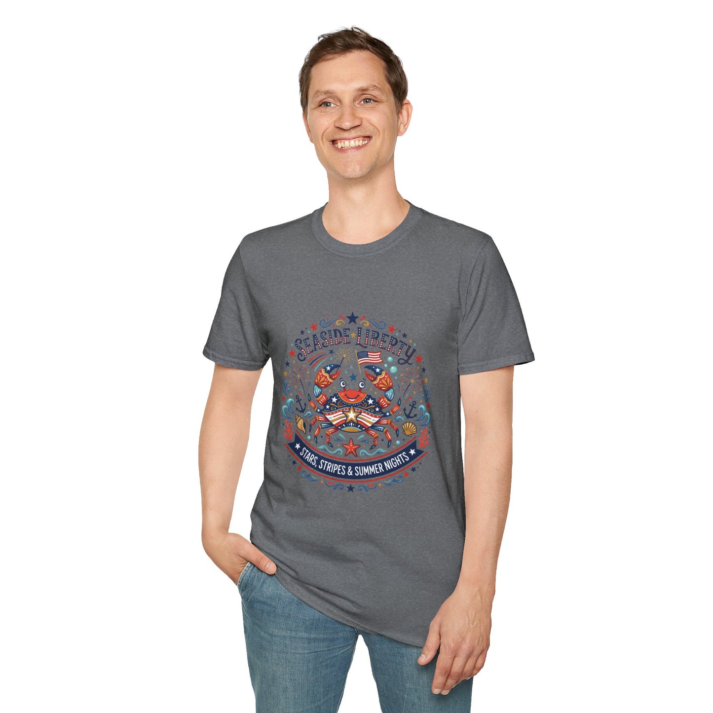 Seaside Liberty Crab T-Shirt — 4th of July Patriotic Summer Beach Tee