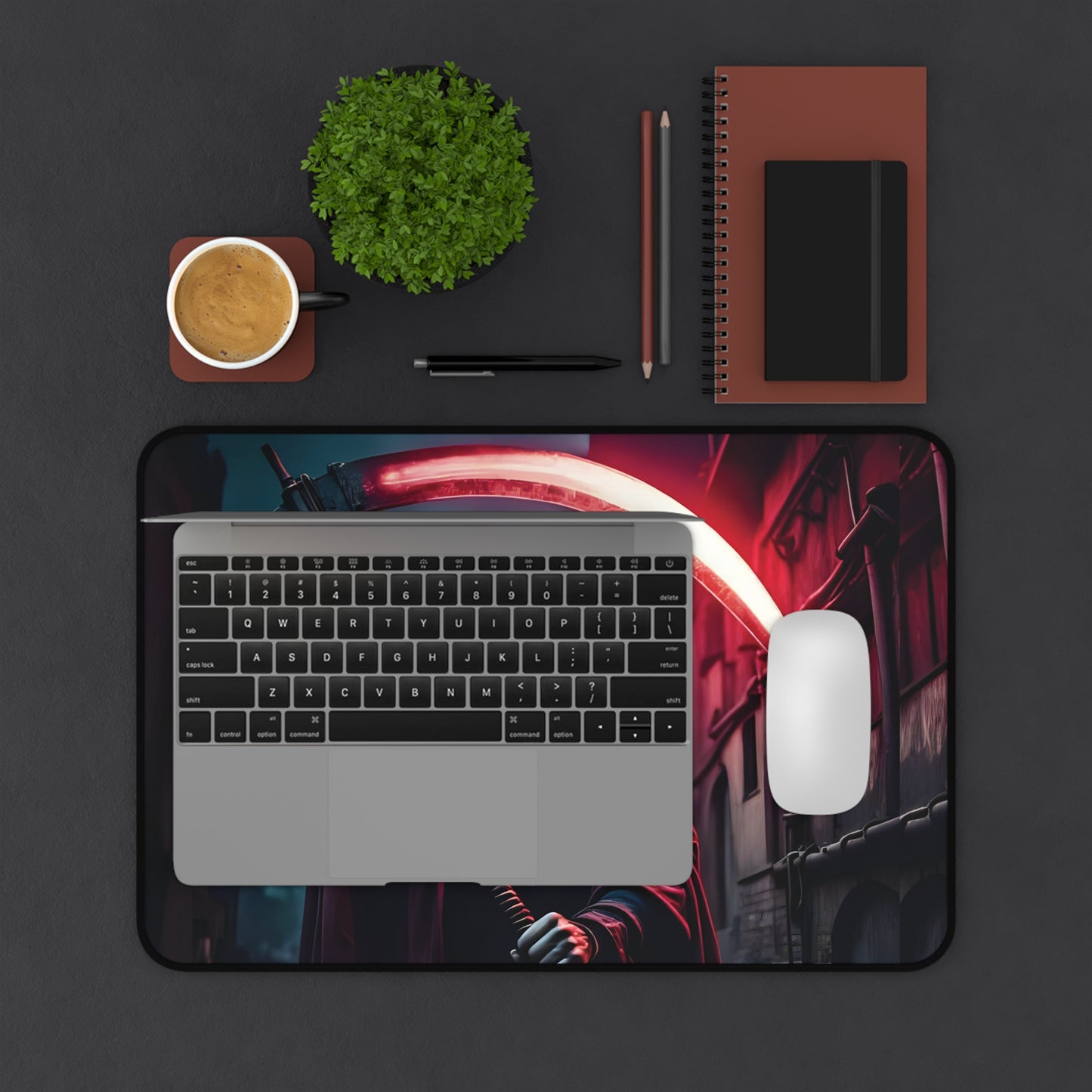 Gothic Grim Reaper Desk Mat, Unique Office Decor, Gaming Mouse Pad, Halloween Gift, Dark Aesthetic Home Office