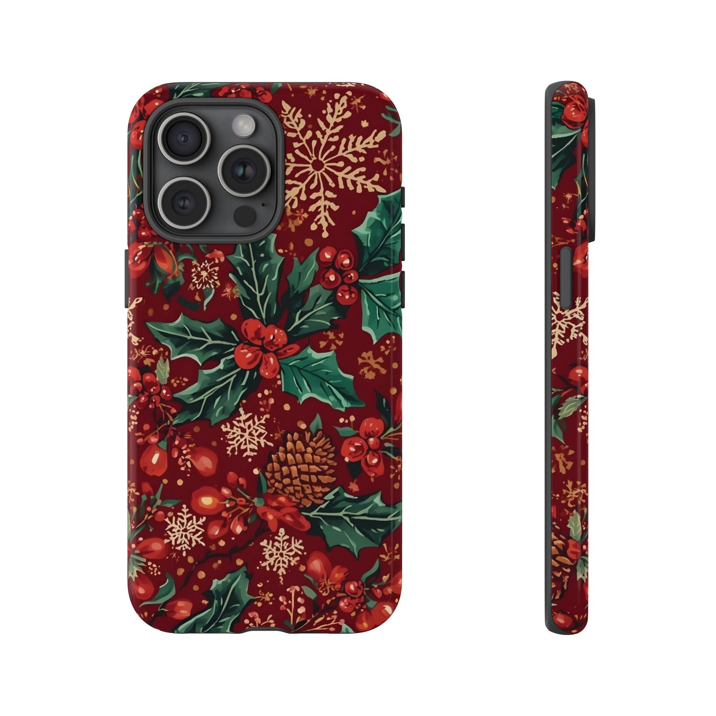 Christmas Floral Phone Case, Dual Layer Case for Iphone 17, 16, 15, 14, 13, 12, 11 & Samsung