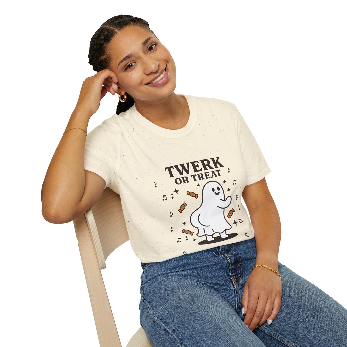 Whimsical Halloween T-Shirt for Adults, Fun Ghost Tee, Twerk or Treat Shirt, Unisex Costume Top, Spooky Celebration Apparel
