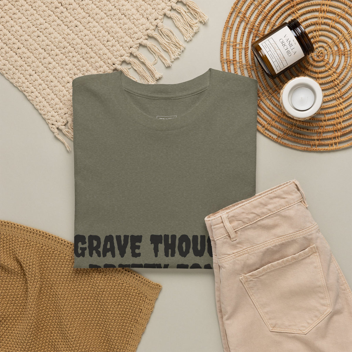 Grave Thoughts Pretty Fonts Tee | Unisex Heavy Cotton T-Shirt for Spooky Season
