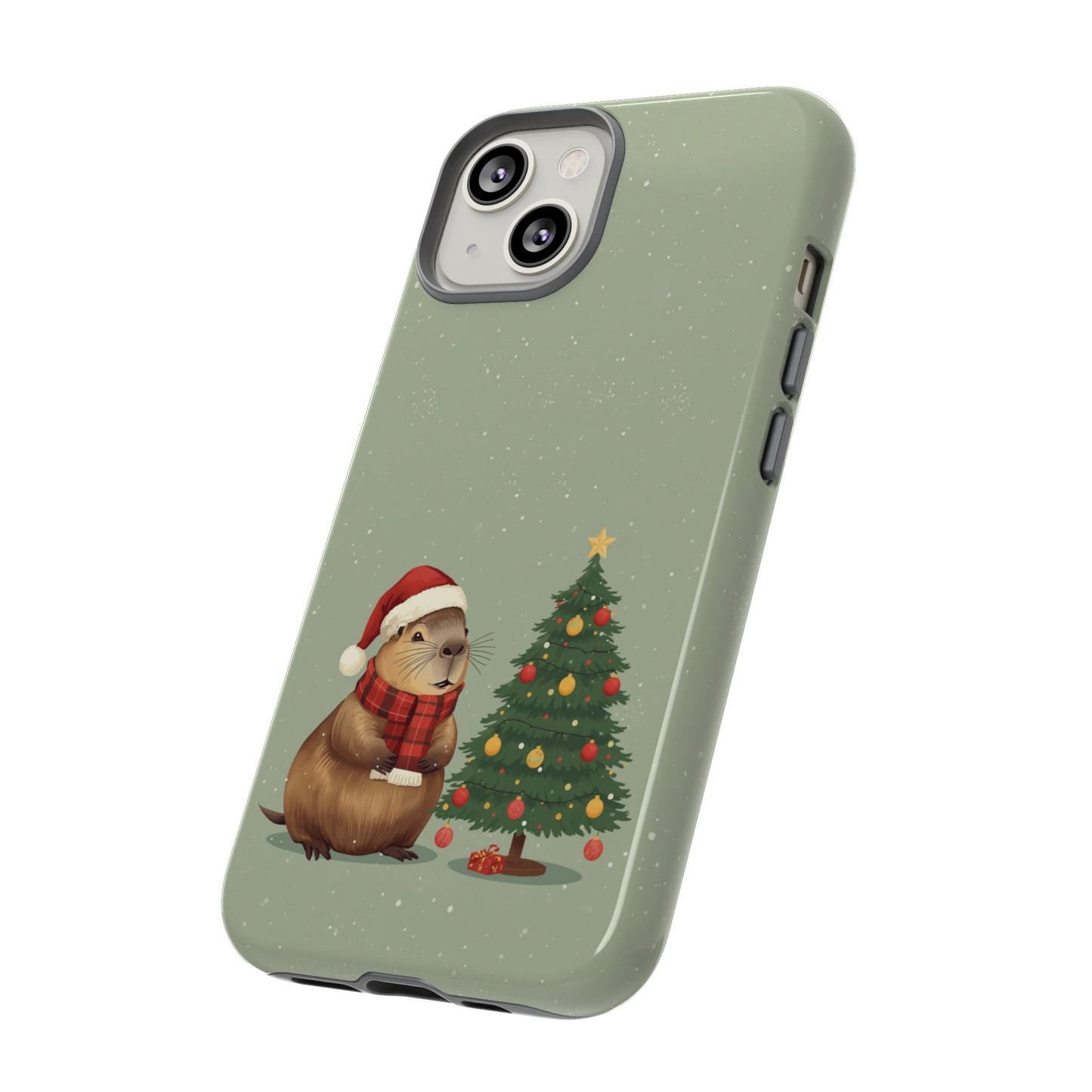 Christmas Phone Case with Capybara Design, Dual Layer Protective Case for Iphone 17, 16, 15, 14, 13 & Samsung