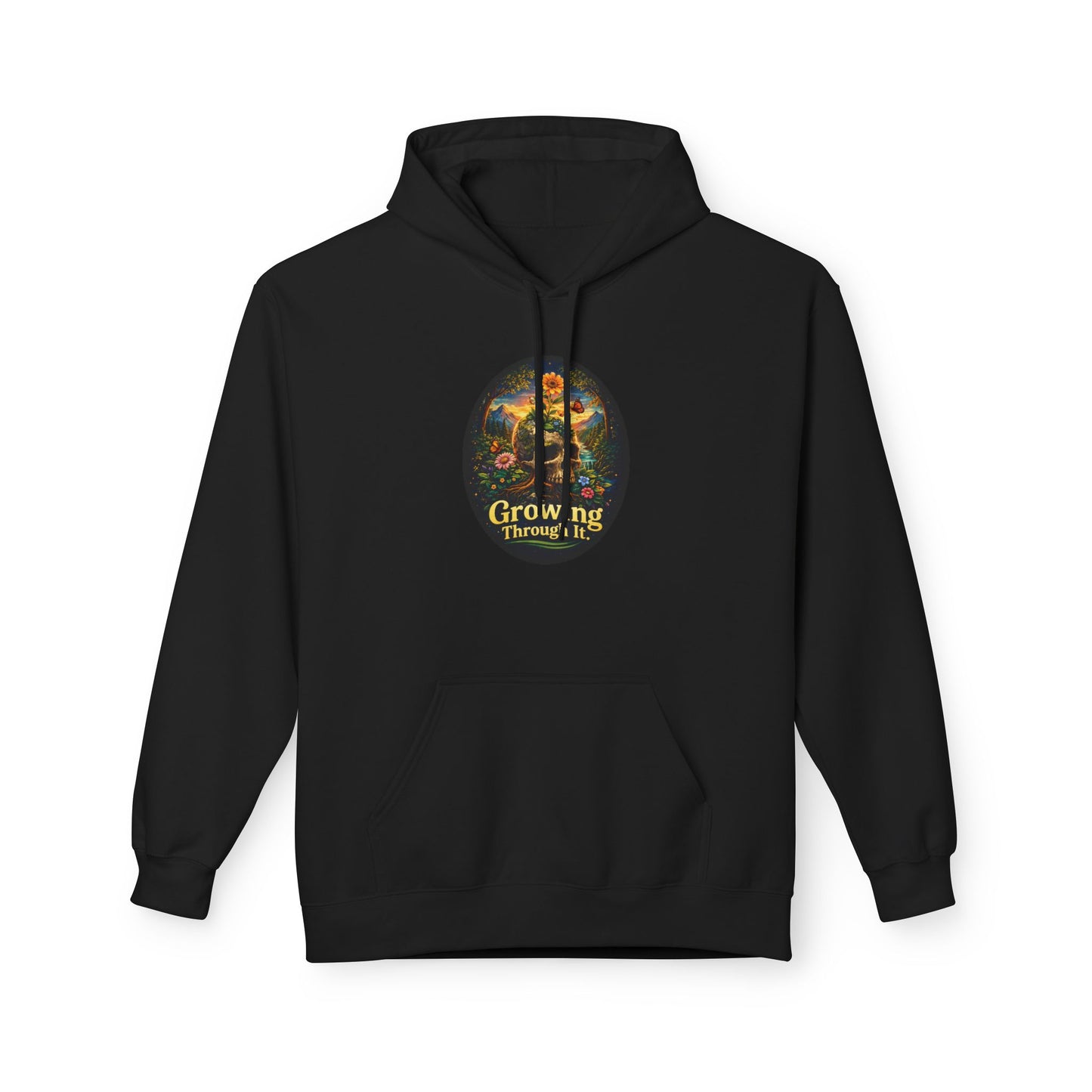 Growing Through It Hoodie – Earth Day Nature Skull Sweatshirt | Mental Growth & Healing Hoodie | Botanical Aesthetic Unisex Hoodie