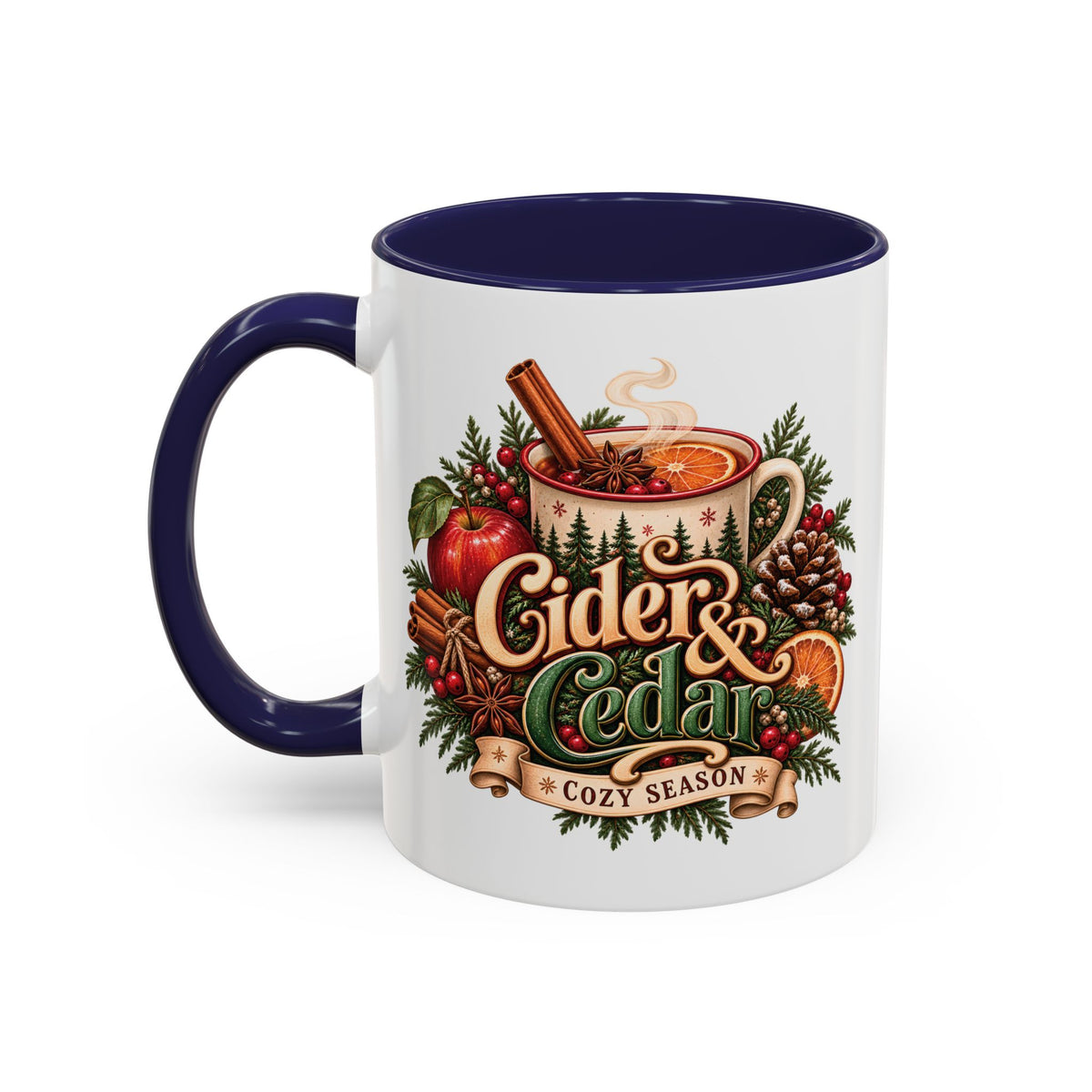 Cider & Cedar Accent Coffee Mug — Cozy Fall Hot Drink Gift (11 oz)