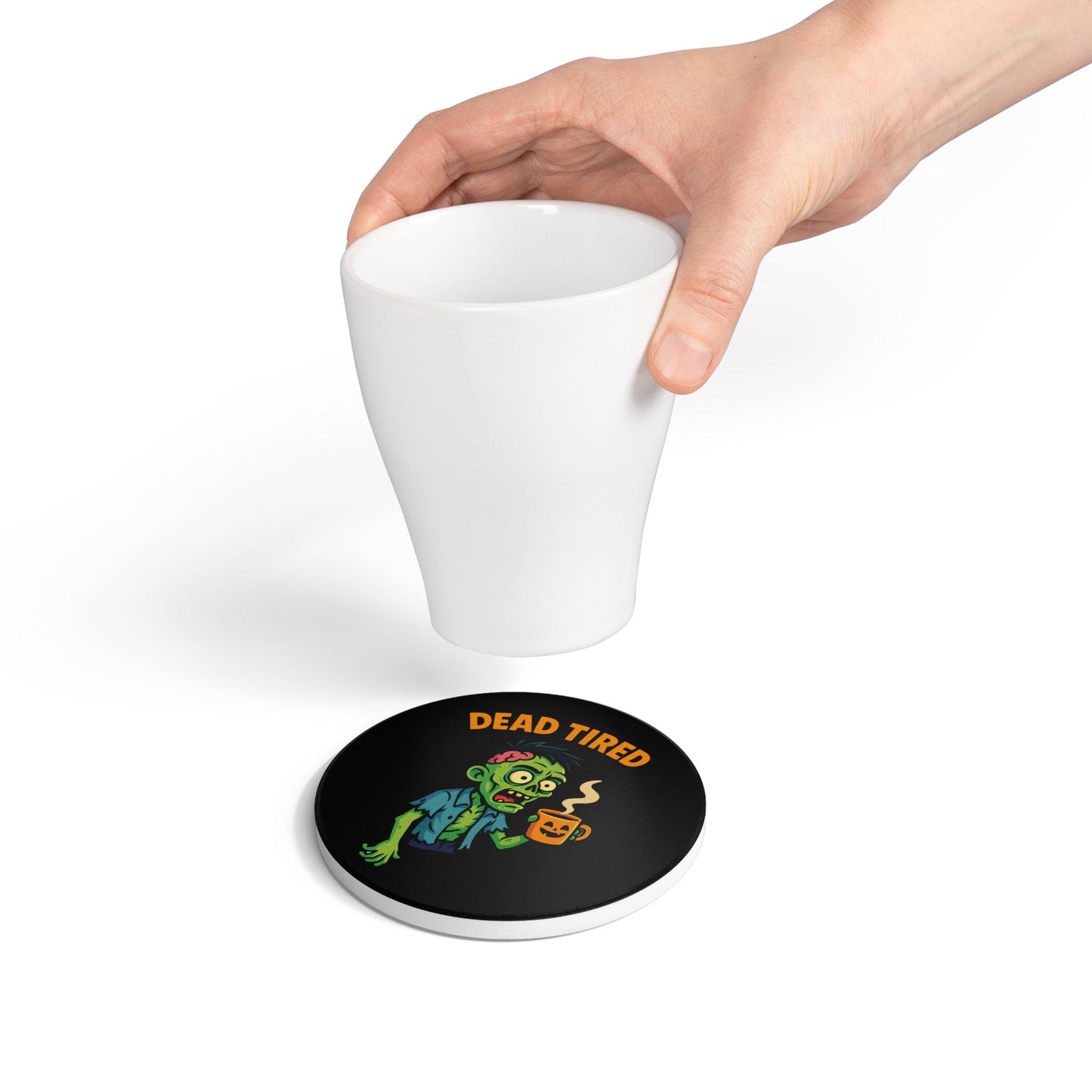 Funny Zombie Ceramic Coaster - Dead Tired Halloween Decor