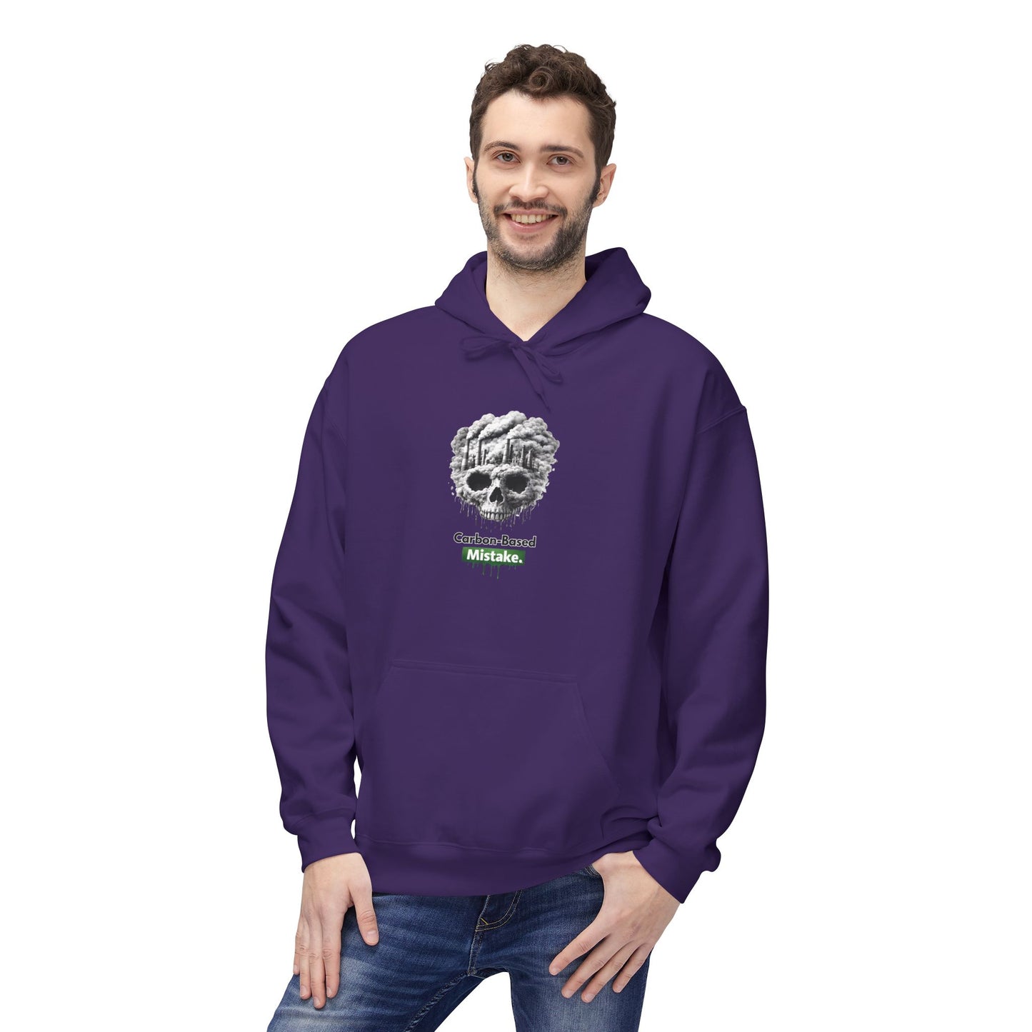 Unisex Hoodie — “Carbon-Based Mistake” Graphic Pullover, Gift for Earth Day, Sarcastic Hoodie