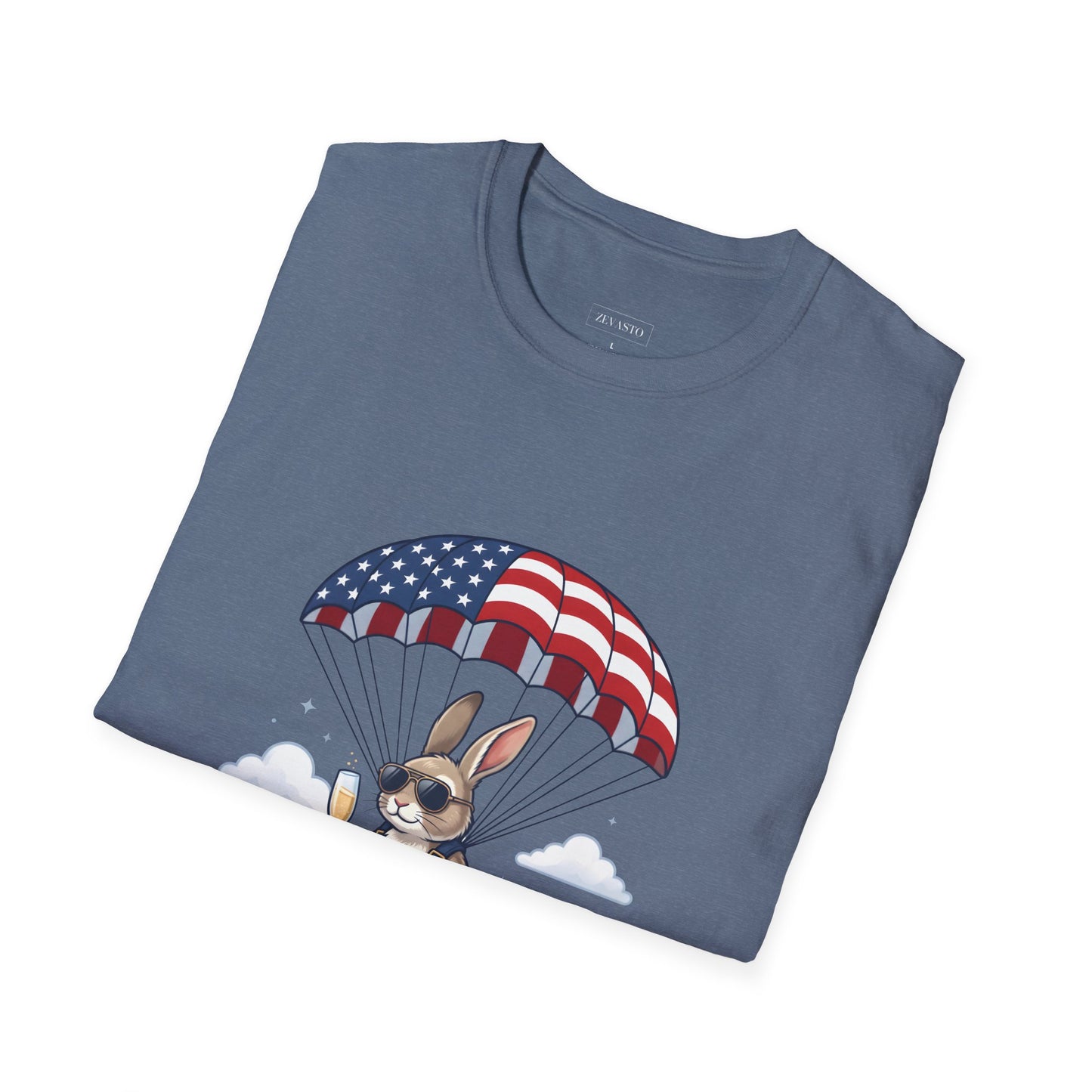 Patriotic Parachuting Bunny T-Shirt — "Celebrating 250 Years"