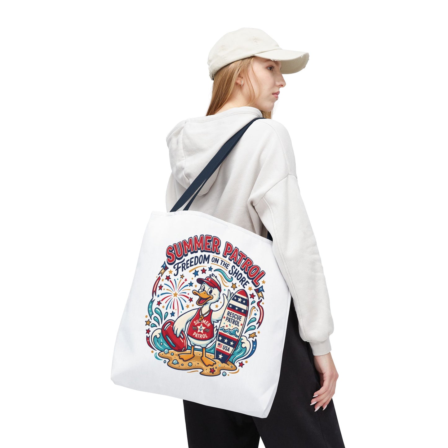 Summer Patrol Beach Tote Bag – 'Freedom on the Shore' Patriotic Design, 4th of July Gift